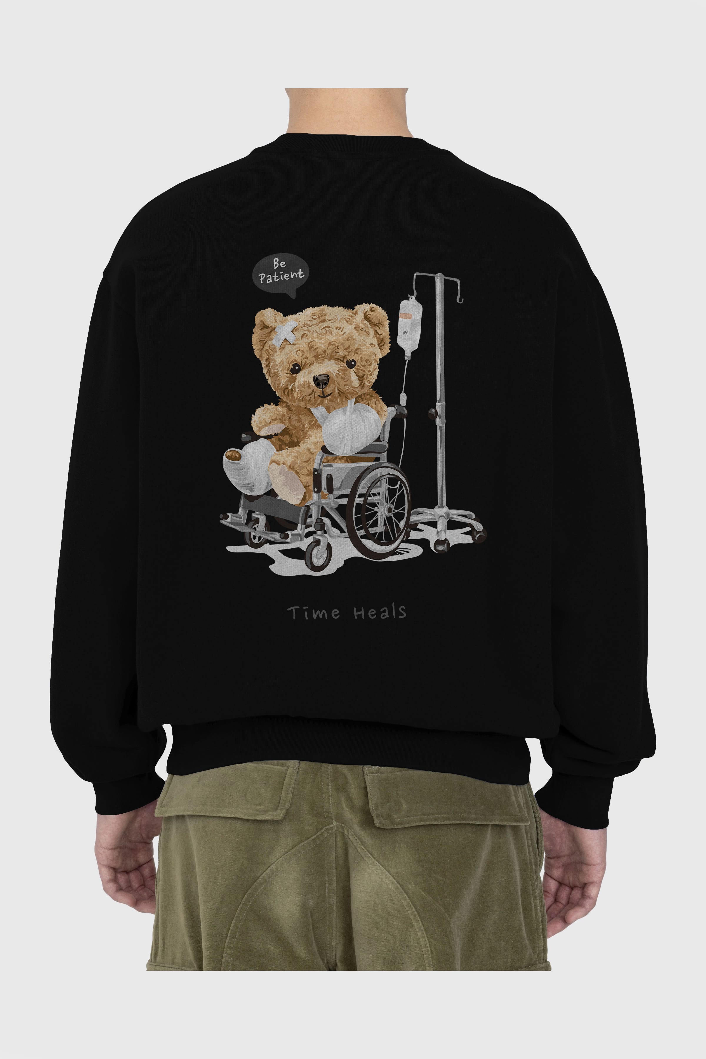 Teddy Bear Time Heals Arka Baskılı Oversize Sweatshirt Erkek Kadın Unisex