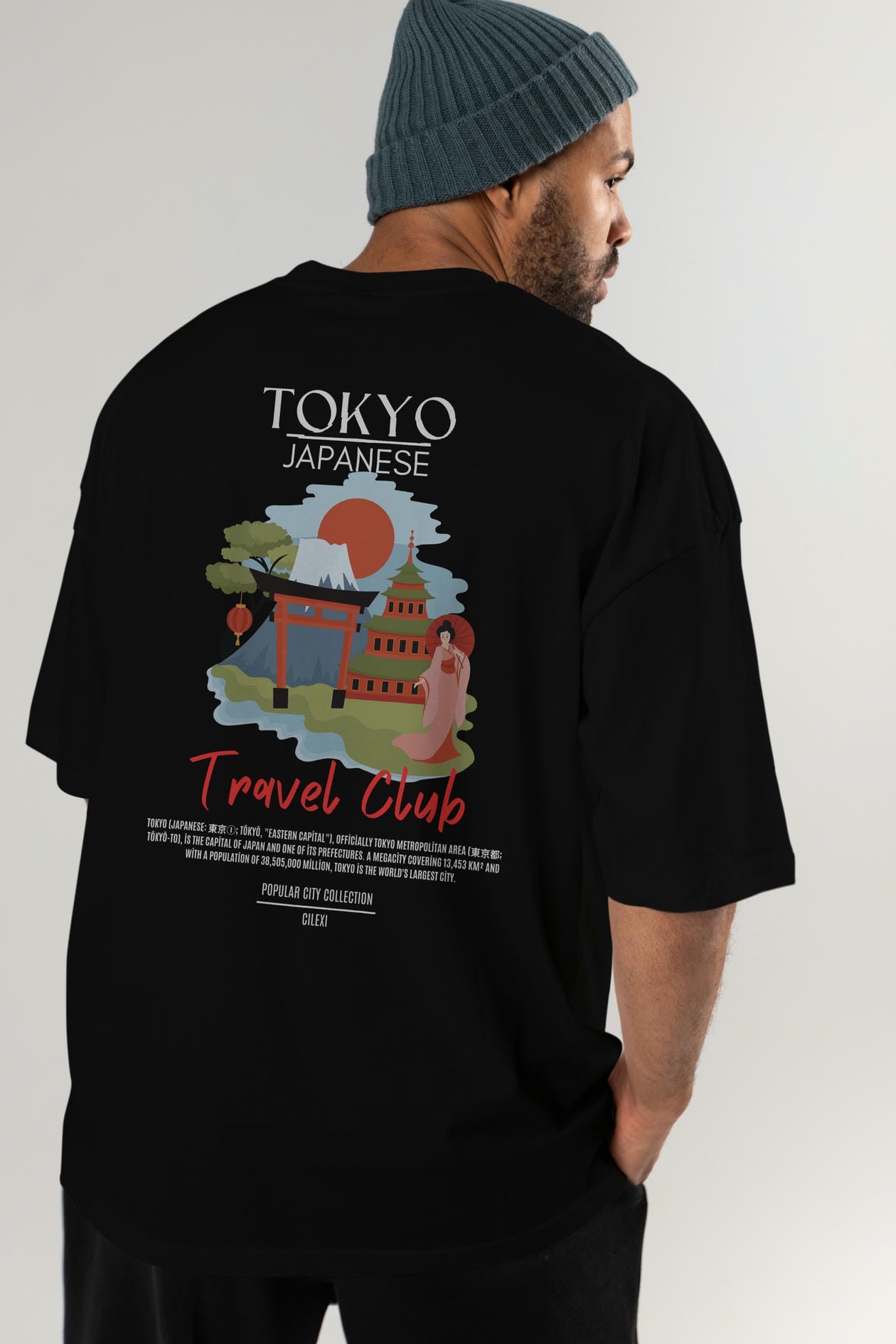 Tokyo Japanese Arka Baskılı Oversize t-shirt Erkek Kadın Pamuk Bisiklet Yaka tişort