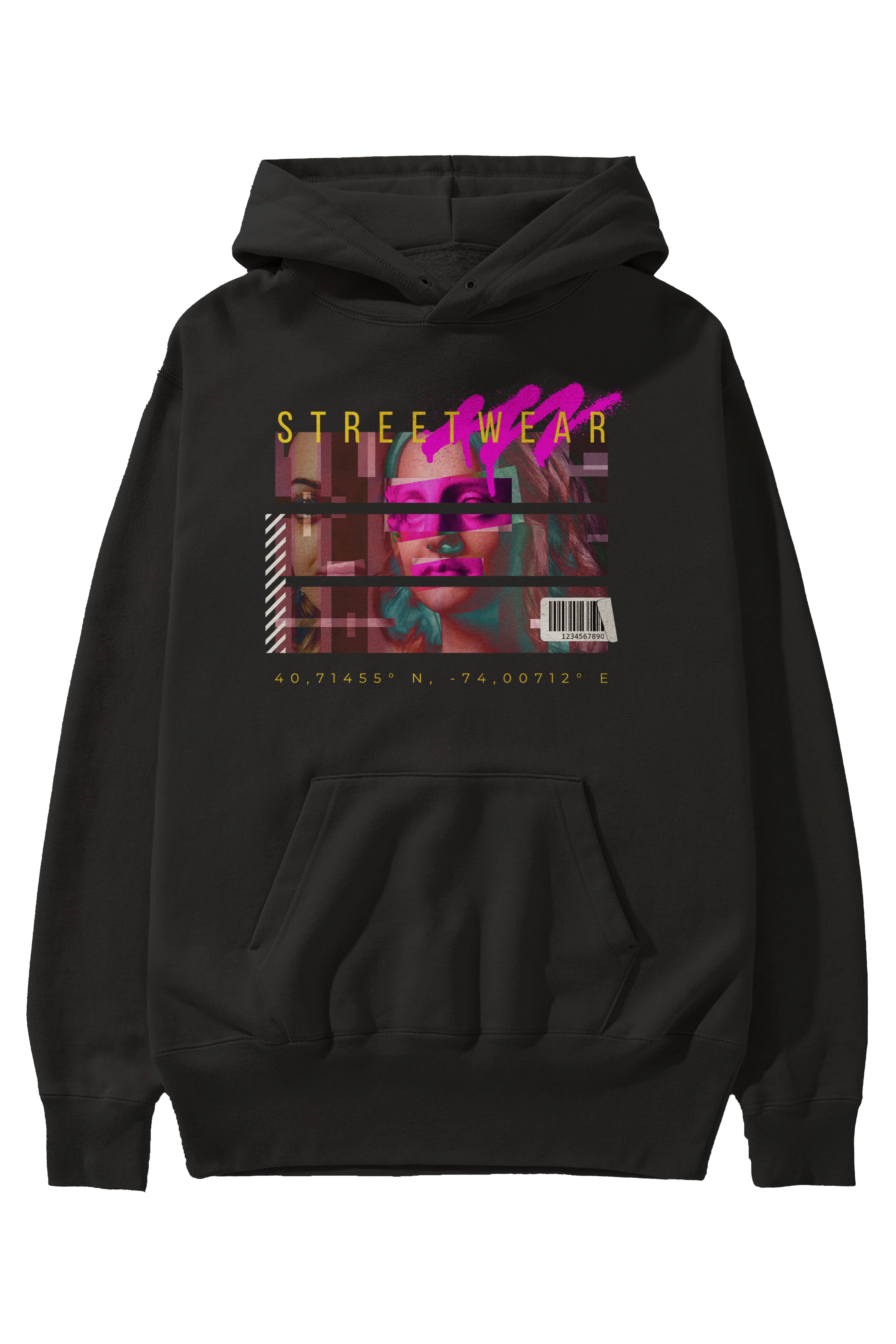 Futuristic Streetwear 2 Ön Baskılı Oversize Hoodie Kapüşonlu Sweatshirt Erkek Kadın Unisex