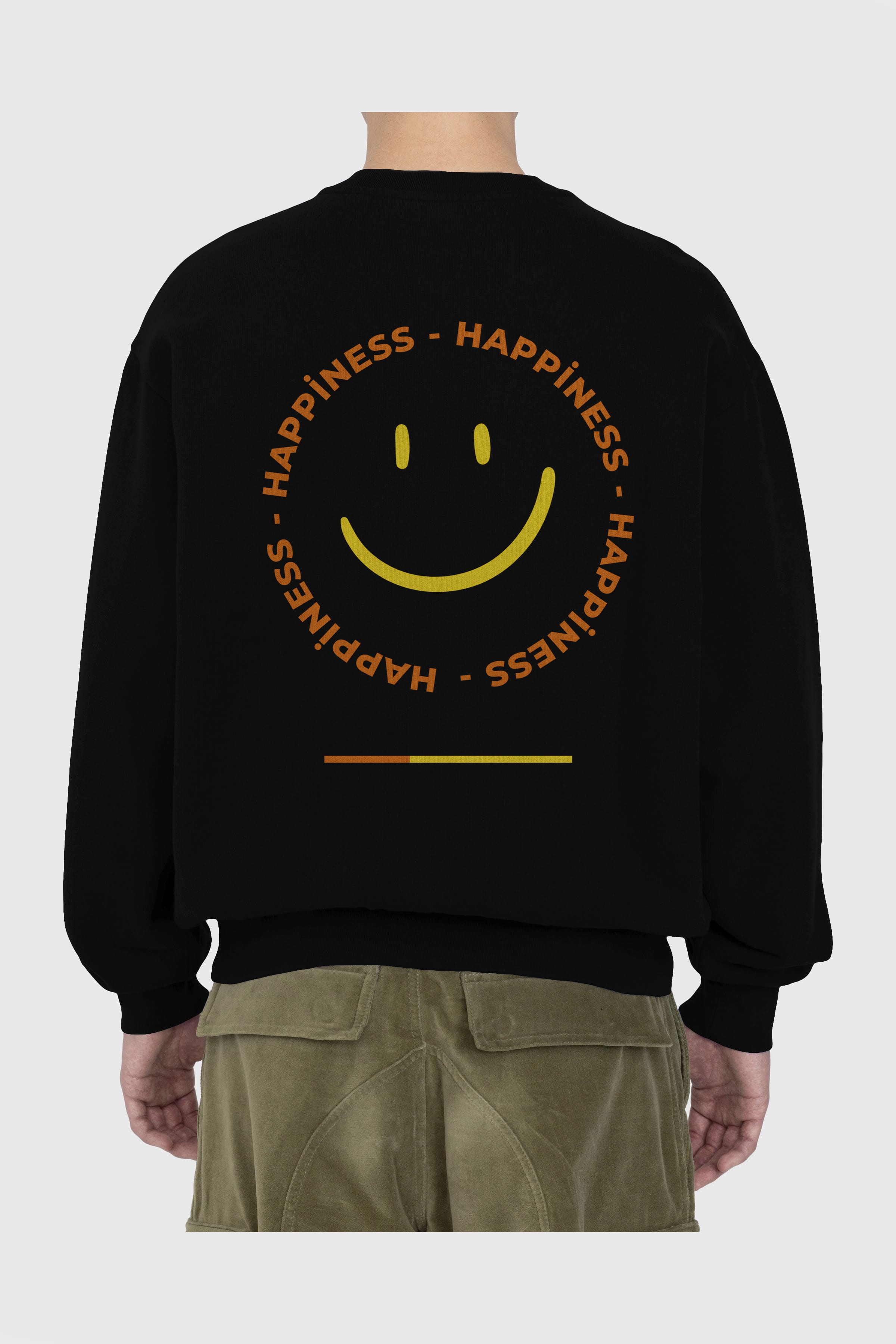 Happiness Smile Yazılı Arka Baskılı Oversize Sweatshirt Erkek Kadın Unisex