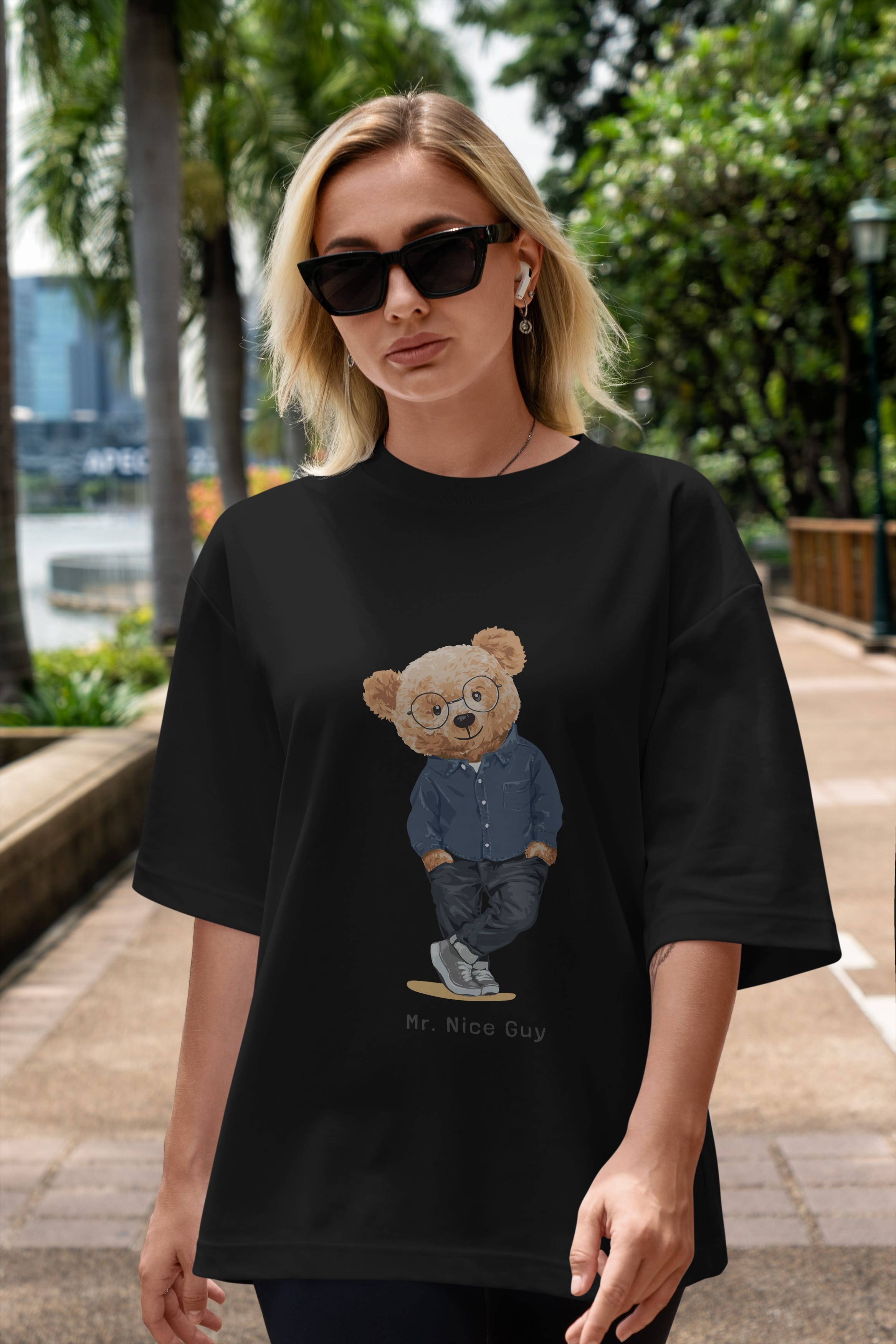 Teddy Bear Mr. Nice Guy Ön Baskılı Oversize t-shirt Erkek Kadın Unisex %100 Pamuk