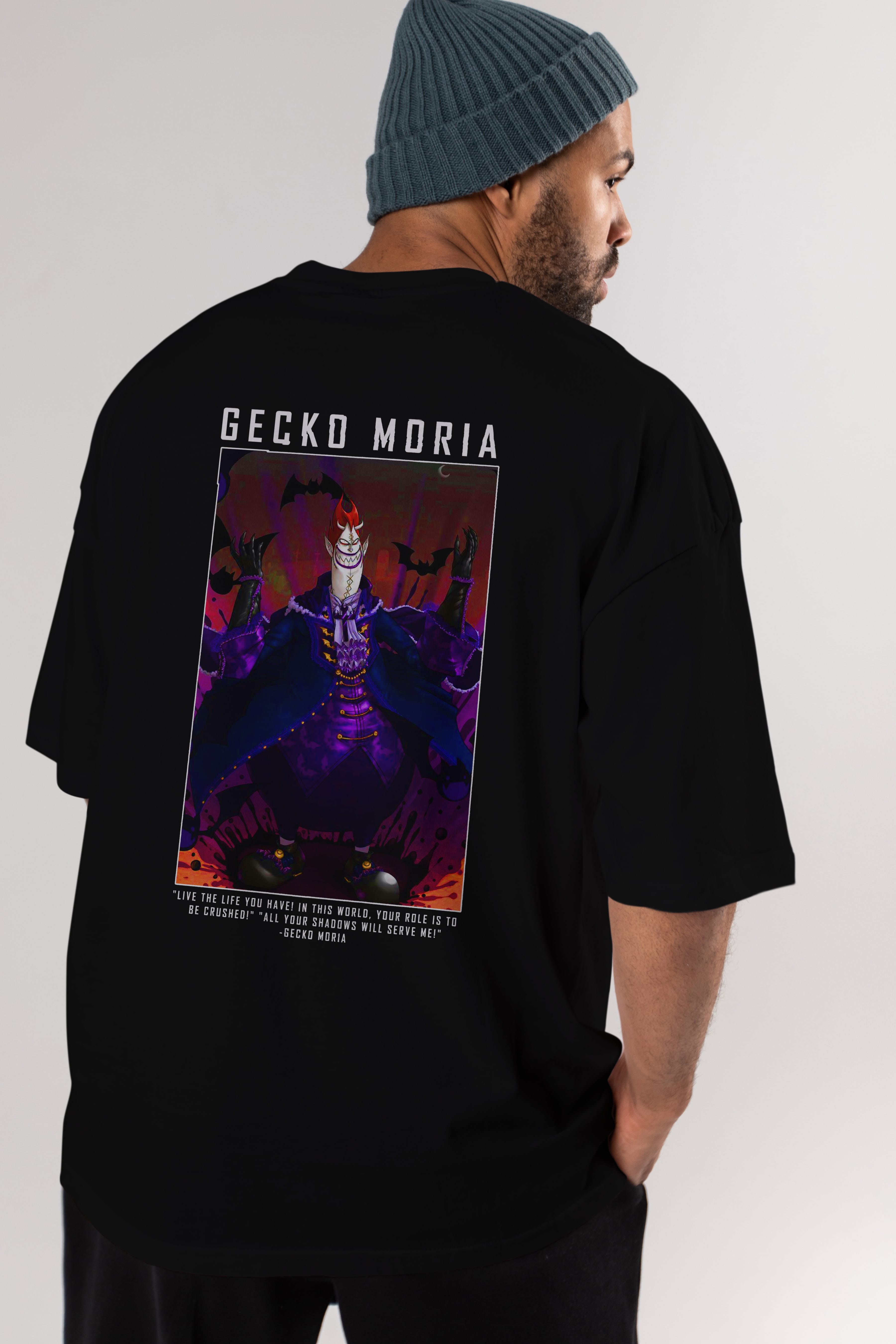 Gecko Moria Anime Arka Baskılı Oversize t-shirt Erkek Kadın Unisex %100 pamuk tişort