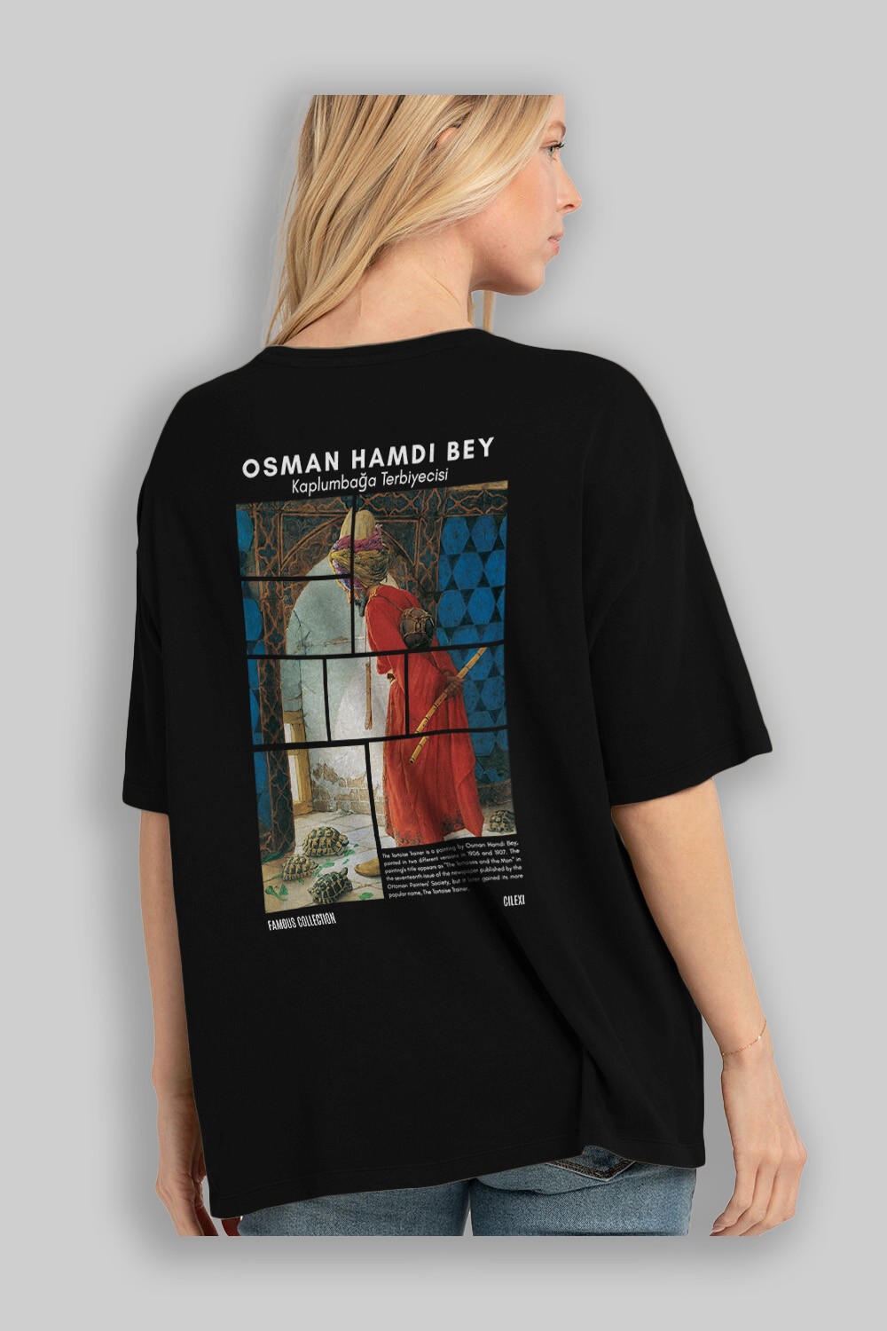 Osman Hamdi Bey Arka Baskılı Oversize t-shirt Erkek Kadın Bisiklet Yaka Pamuk tişort