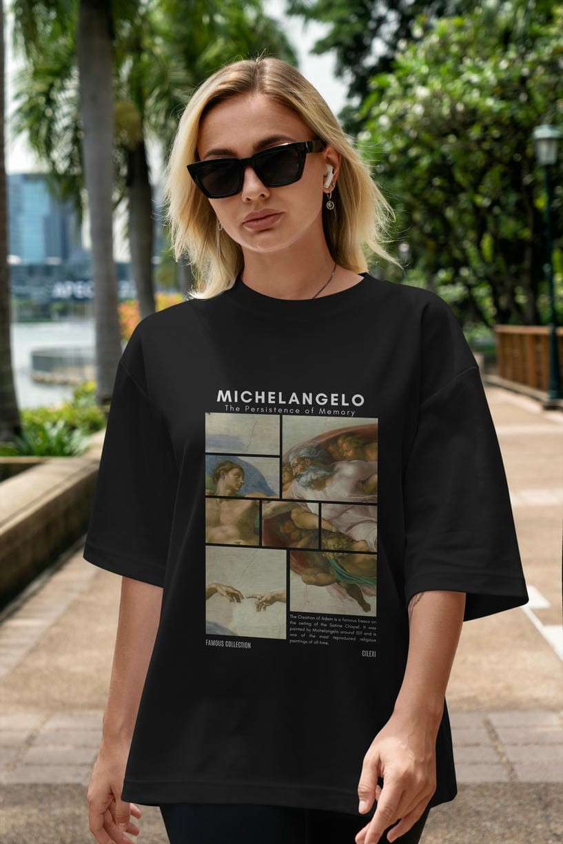 Michelangelo ön Baskılı Oversize t-shirt Erkek Kadın Bisiklet Yaka Pamuk tişort