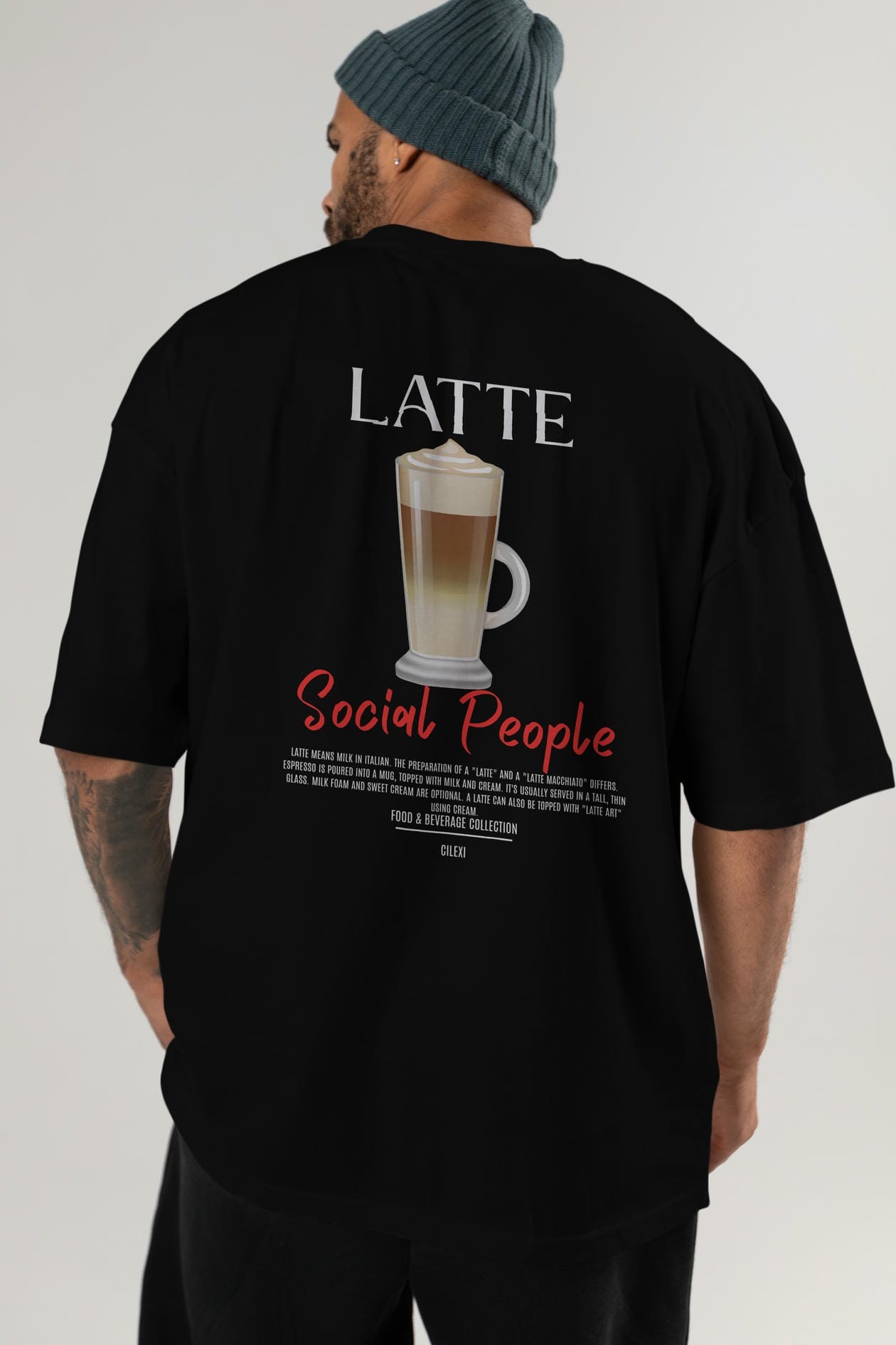 Latte Kokteyl Serisi Baskılı Oversize t-shirt Erkek Kadın Unisex %100 Pamuk Bisiklet Yaka tişort