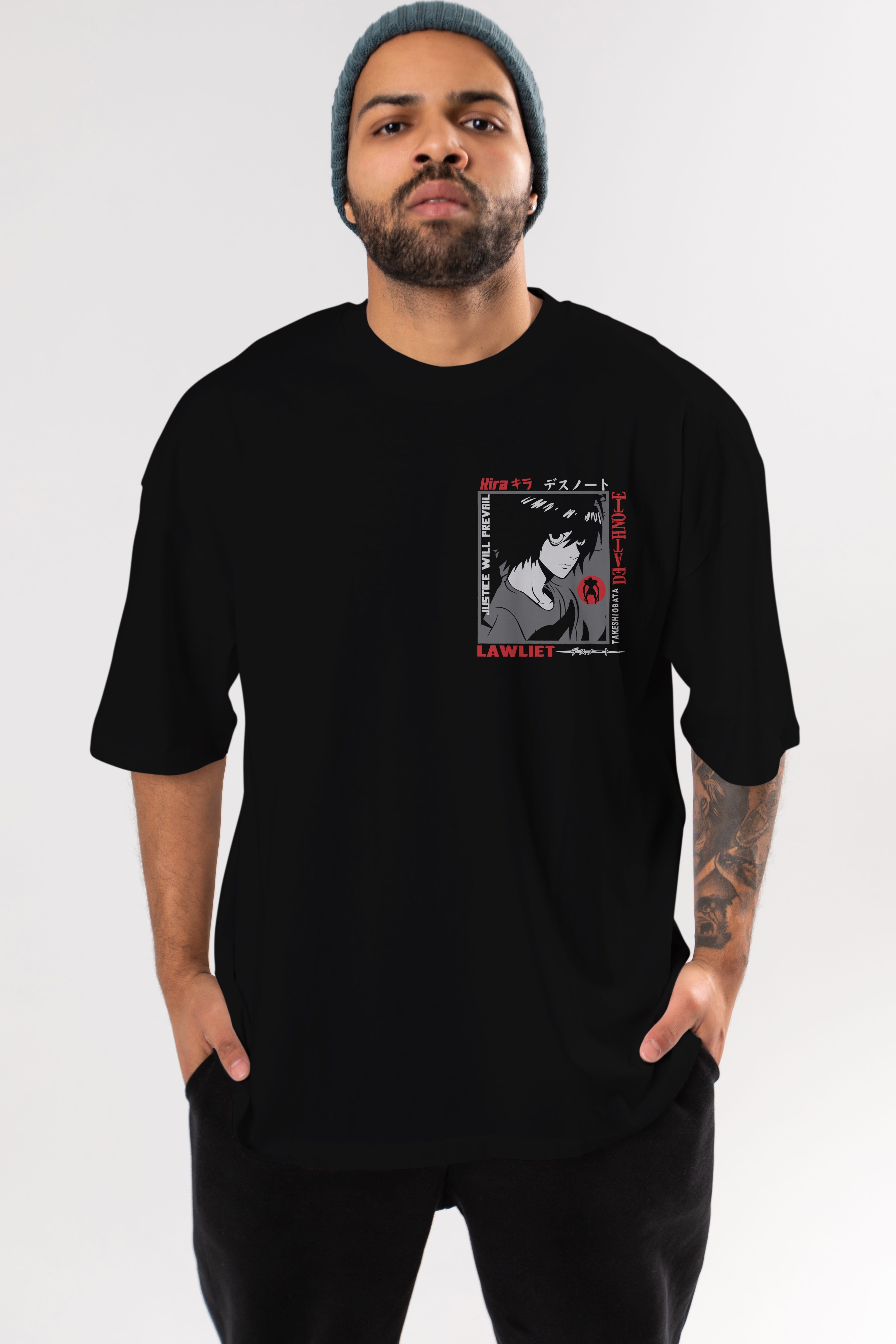 DEATH NOTE Ön Sol Baskılı Oversize t-shirt Erkek Kadın Unisex %100 Pamuk Bisiklet Yaka tişort