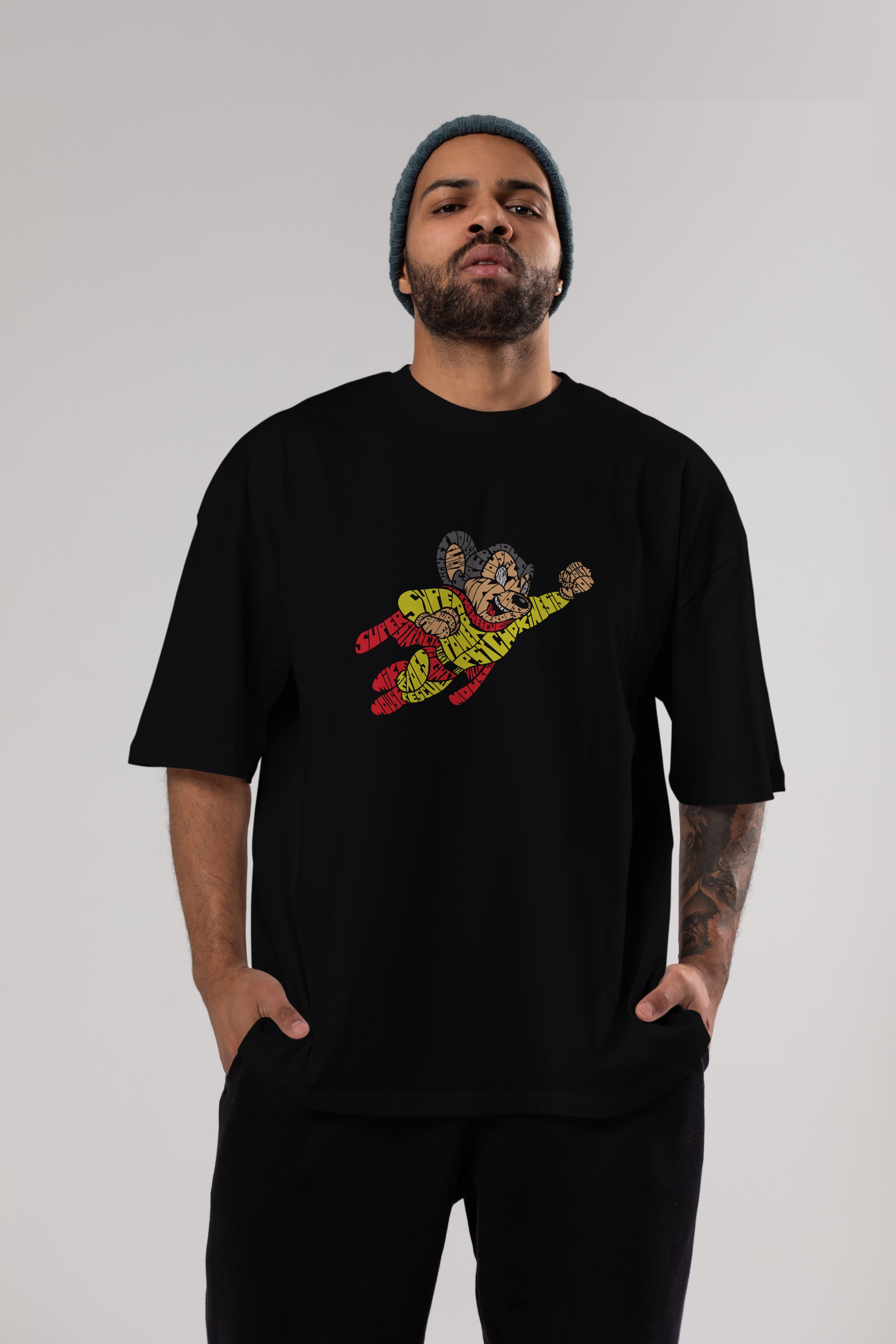 Mighty Mouse Ön Baskılı Oversize t-shirt %100 pamuk Erkek Kadın Unisex