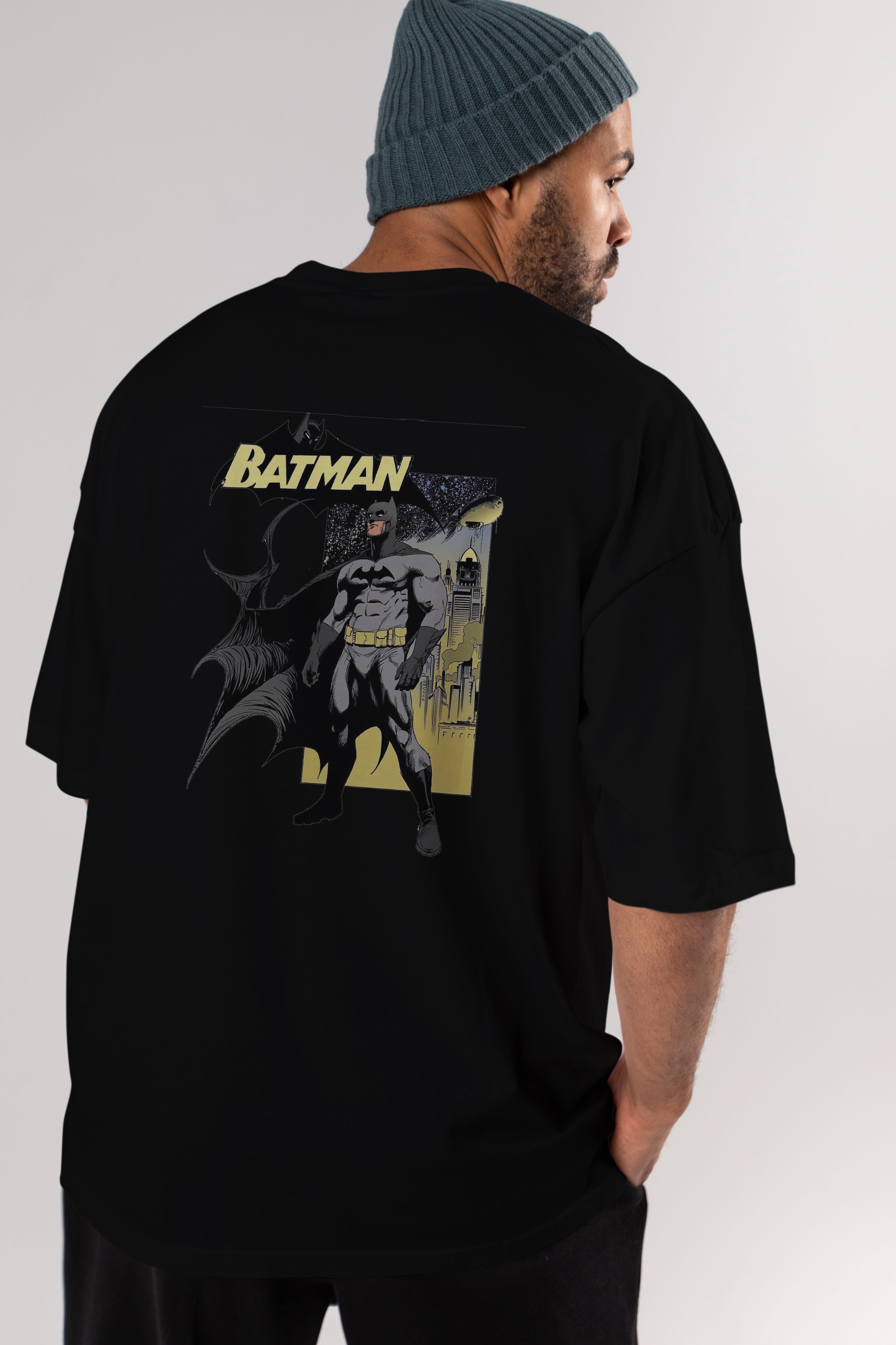 Batman 1 Arka Baskılı Oversize t-shirt Erkek Kadın Unisex %100 Pamuk Bisiklet Yaka tişort