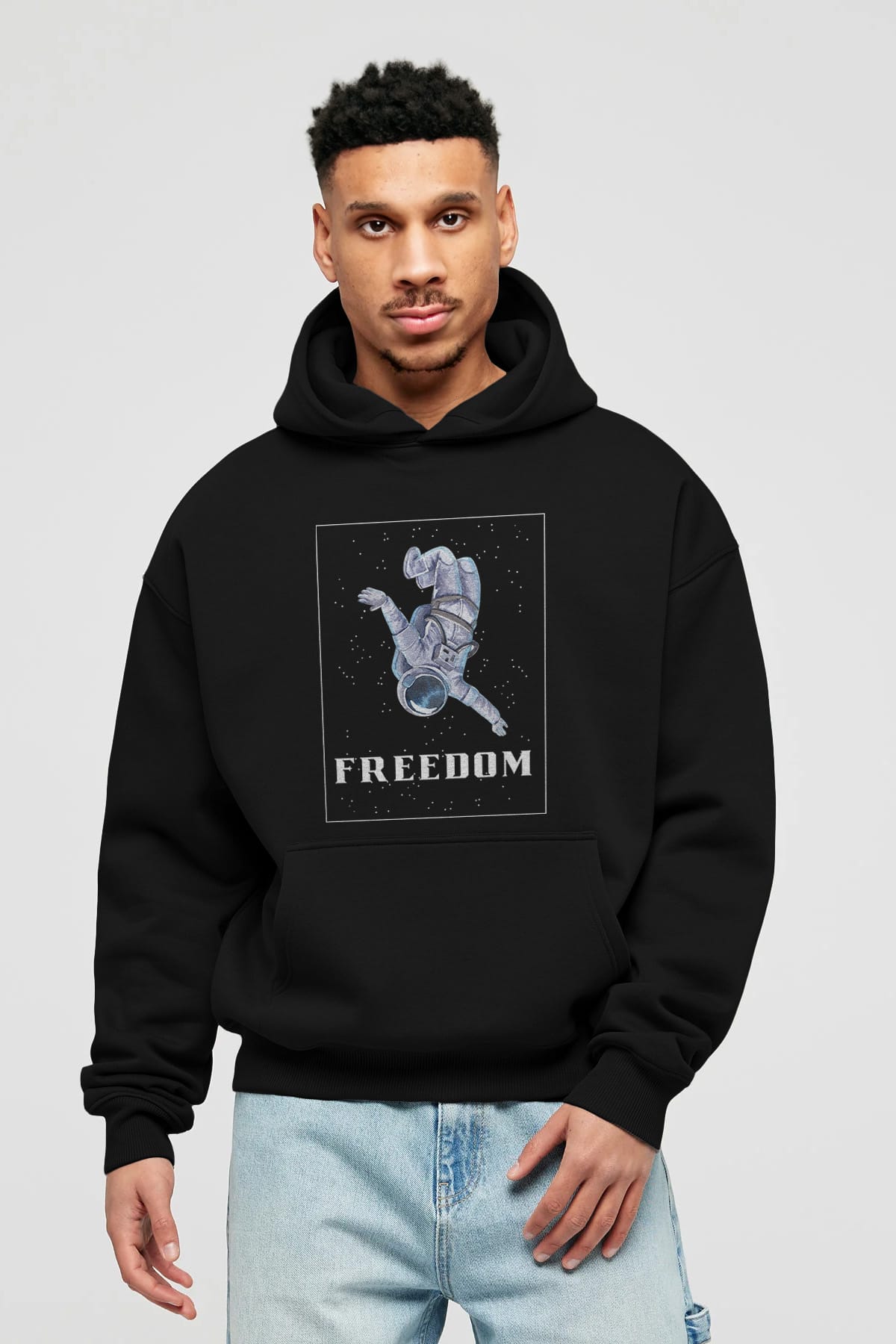 Freedom Astronaut Ön Baskılı Oversize Hoodie Kapüşonlu Sweatshirt Erkek Kadın Unisex