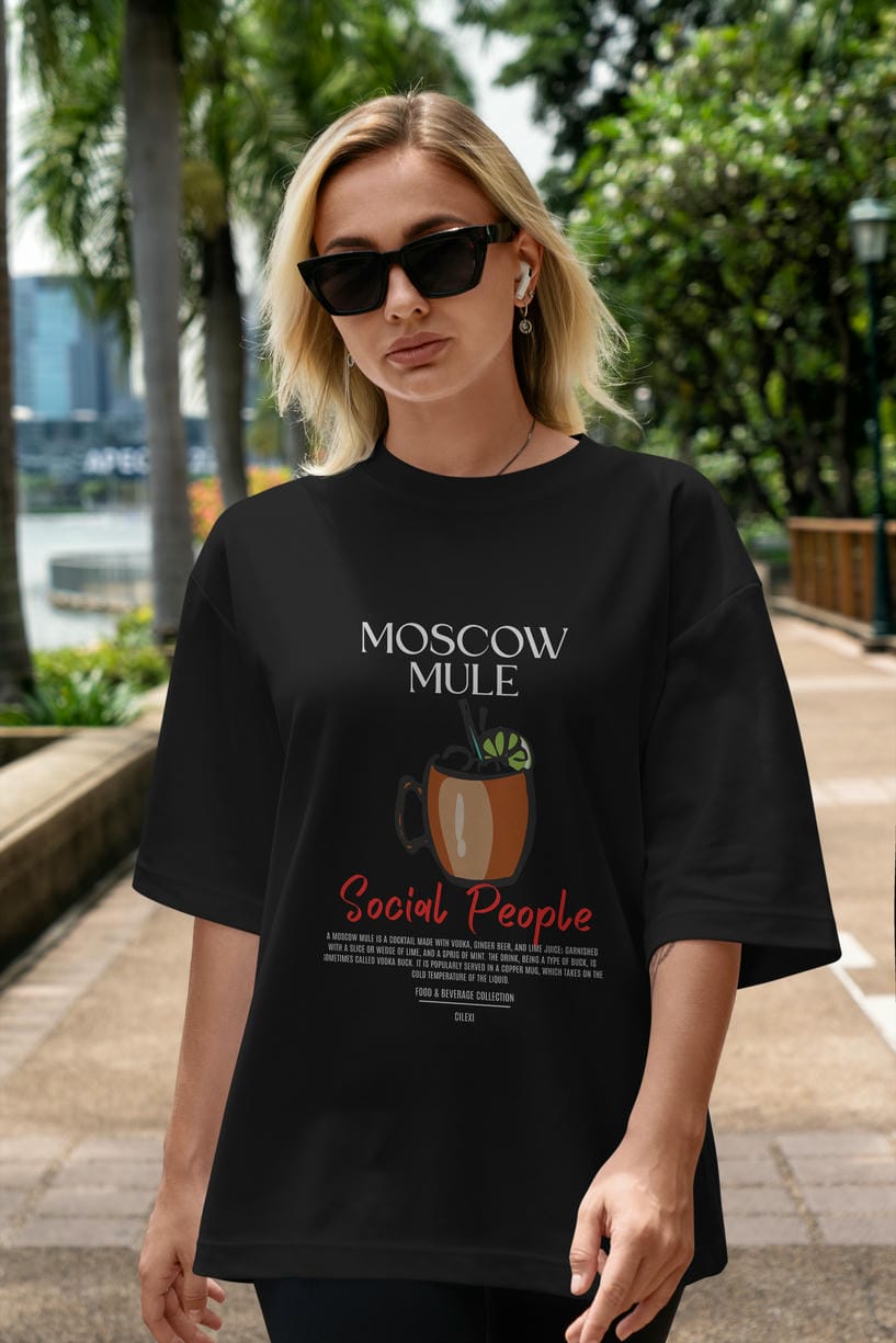Moscow Mule Kokteyl Serisi ön Baskılı Oversize t-shirt Erkek Kadın %100 Pamuk Bisiklet Yaka tişort