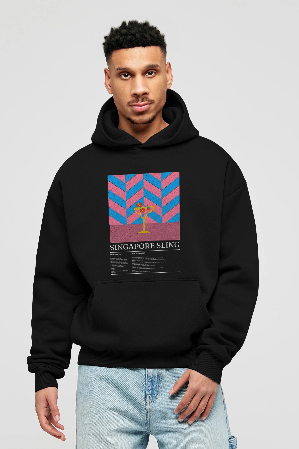 Singapore Sling Kokteyl ön Baskılı Hoodie Oversize Kapüşonlu Sweatshirt Erkek Kadın