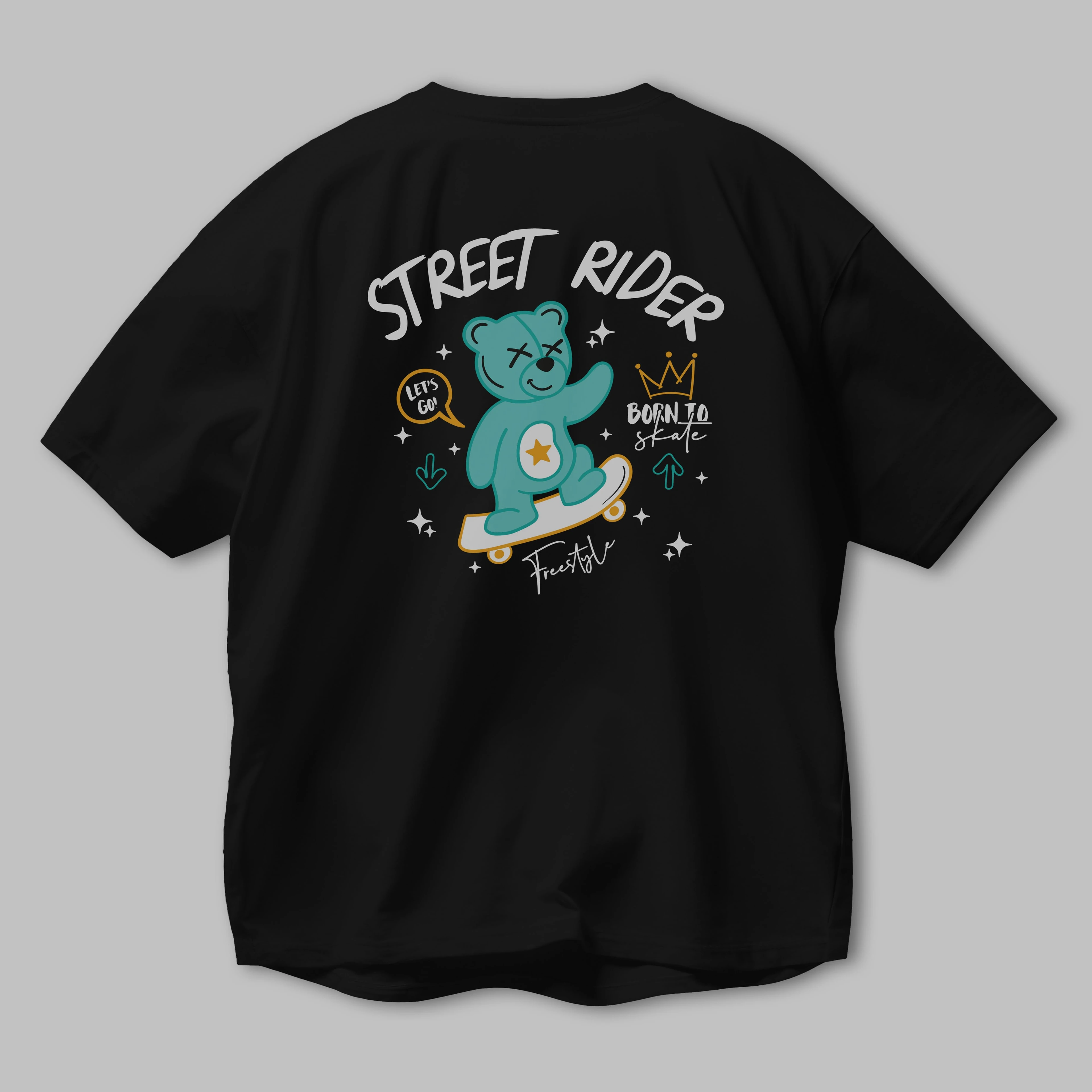 Street Rider Bear Arka Baskılı Oversize t-shirt Erkek Kadın Unisex