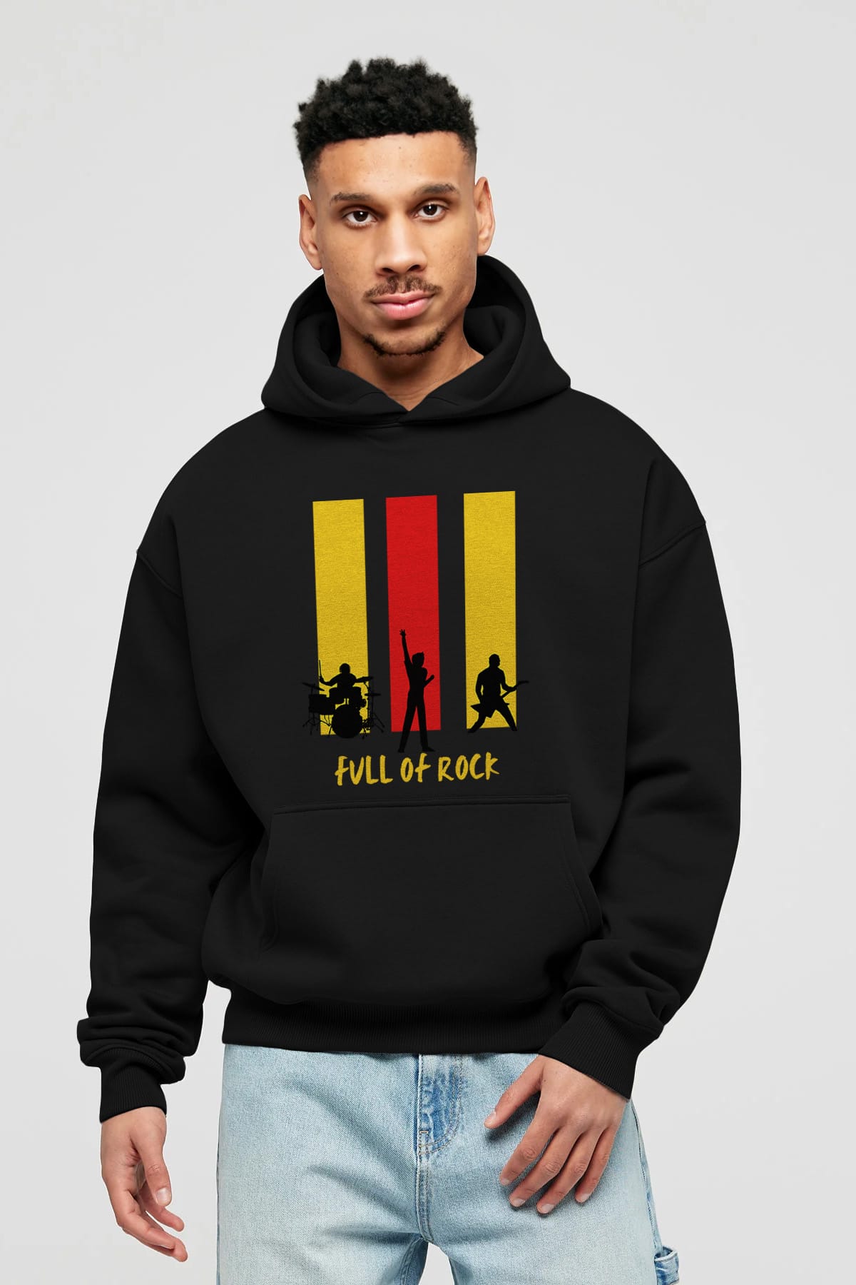 Full of Rock Yazılı Ön Baskılı Oversize Hoodie Kapüşonlu Sweatshirt Erkek Kadın Unisex
