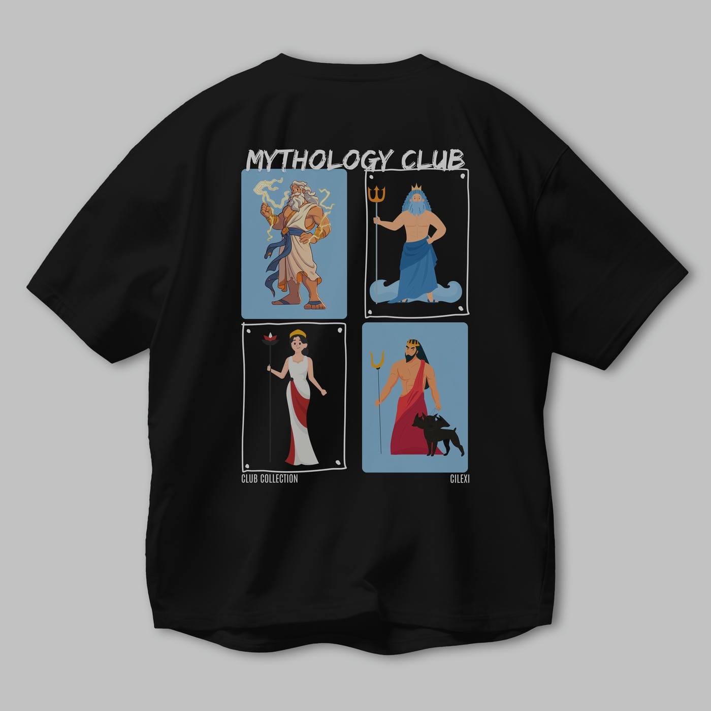 Mythology Club 2 Arka Baskılı Oversize t-shirt Erkek Kadın %100 Pamuk Bisiklet Yaka tişort