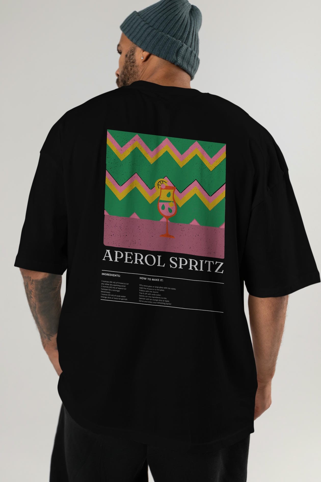 Aperol Spritz Kokteyl Serisi Arka Baskılı Oversize t-shirt Erkek Kadın %100 Pamuk Bisiklet Yaka tişort