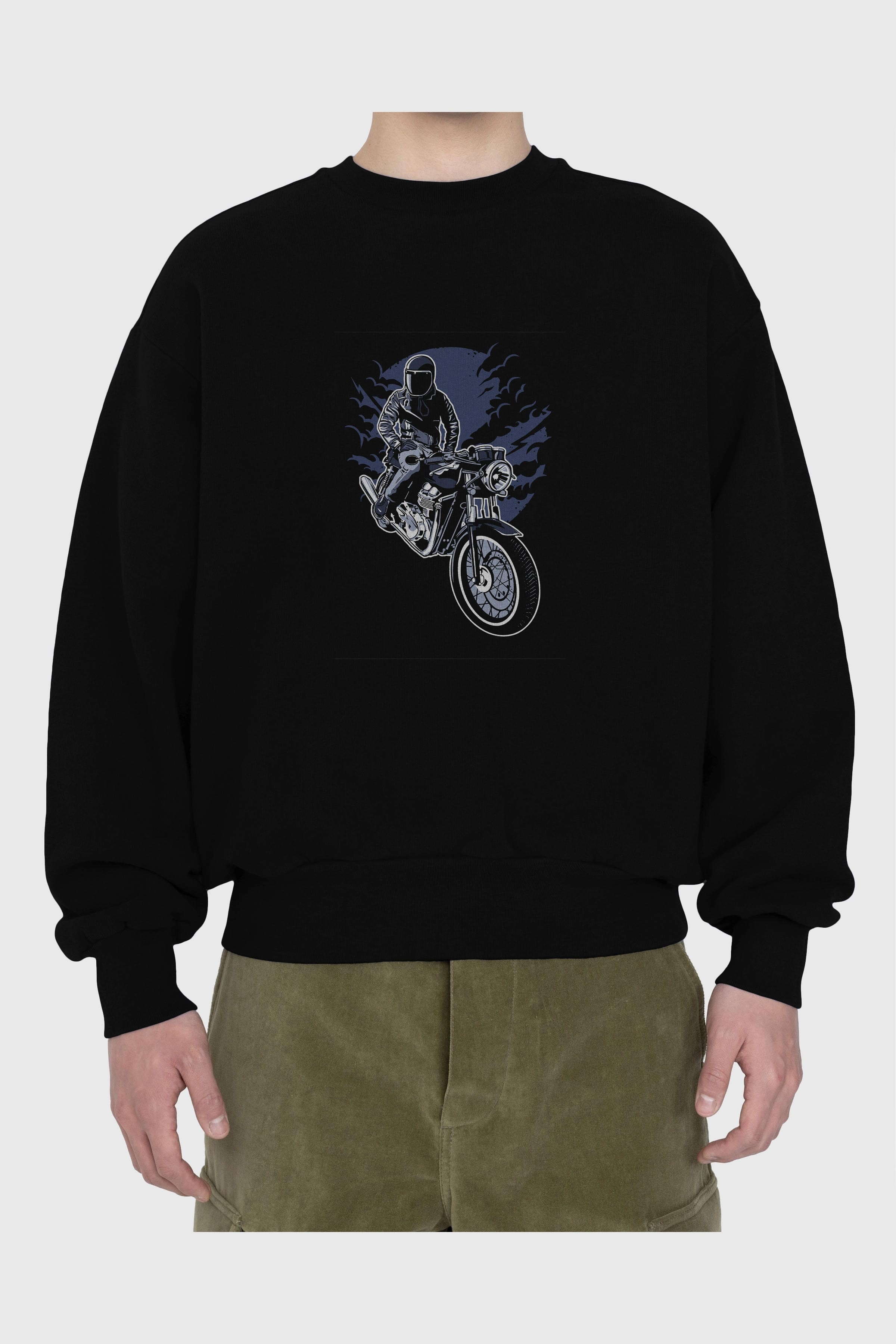 Night Rider Ön Baskılı Oversize Sweatshirt Erkek Kadın Unisex