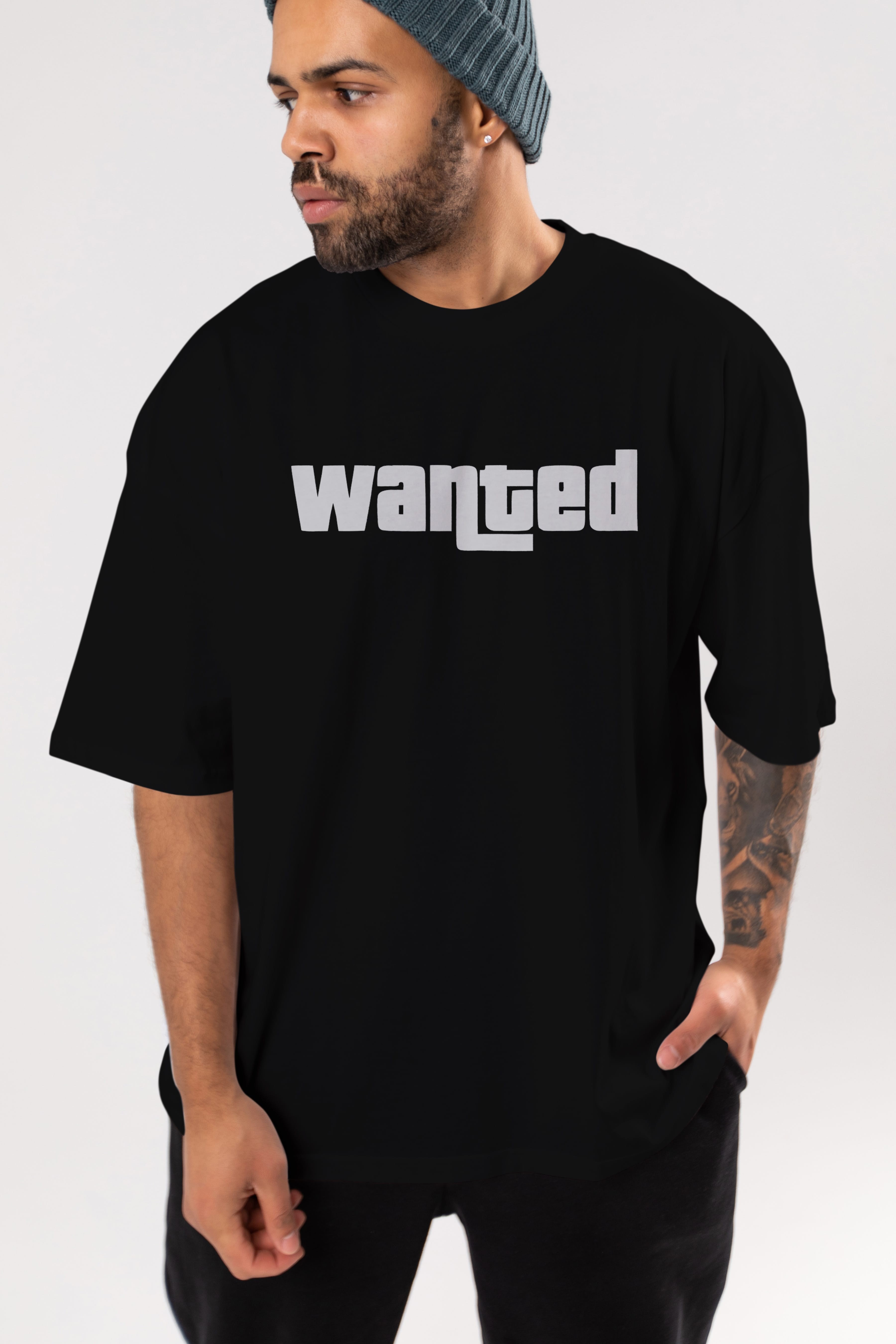 Wanted Ön Baskılı Oversize t-shirt %100 pamuk Erkek Kadın Unisex