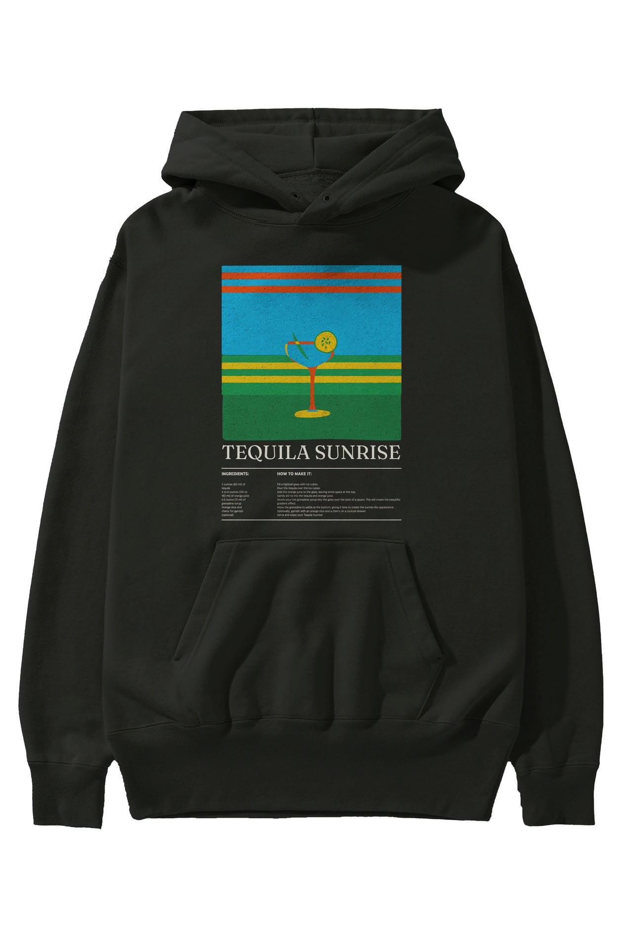 Tequila Sunrise Kokteyl ön Baskılı Hoodie Oversize Kapüşonlu Sweatshirt Erkek Kadın