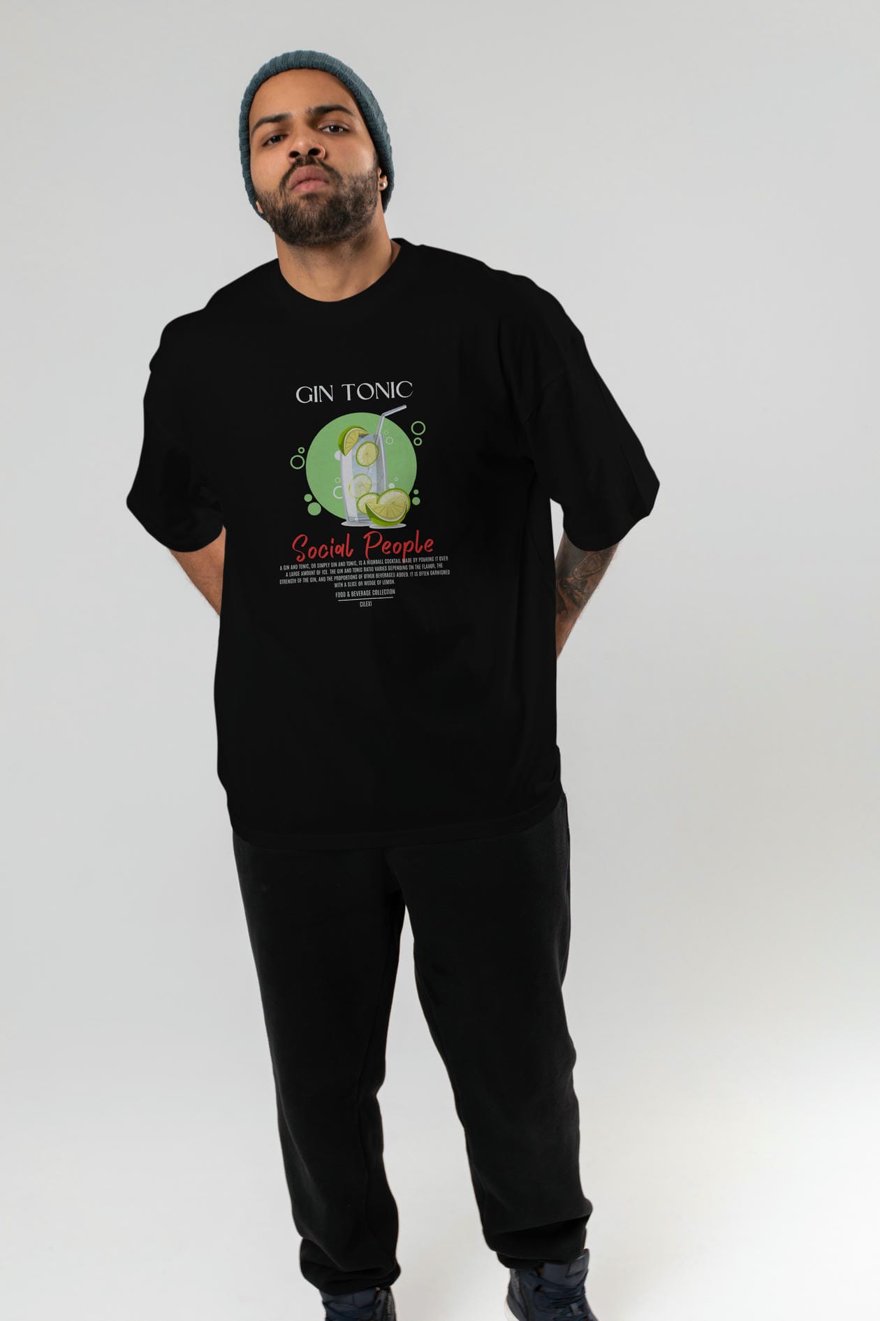 Gın Tonıc Kokteyl Serisi ön Baskılı Oversize t-shirt Erkek Kadın %100 Pamuk Bisiklet Yaka tişort