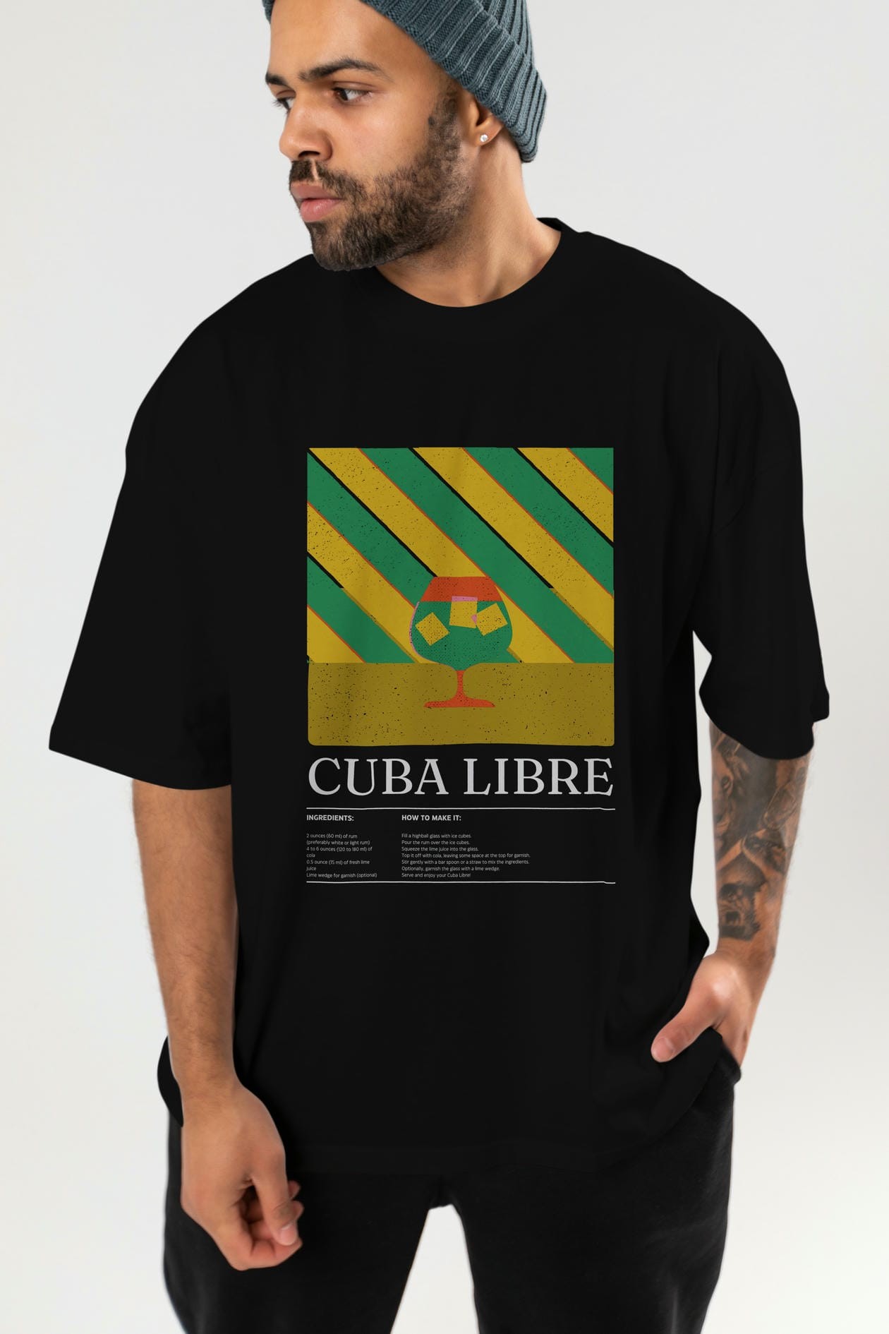 Cuba Libre Kokteyl Ön Baskılı Oversize t-shirt Erkek Kadın %100 Pamuk Bisiklet Yaka tişort