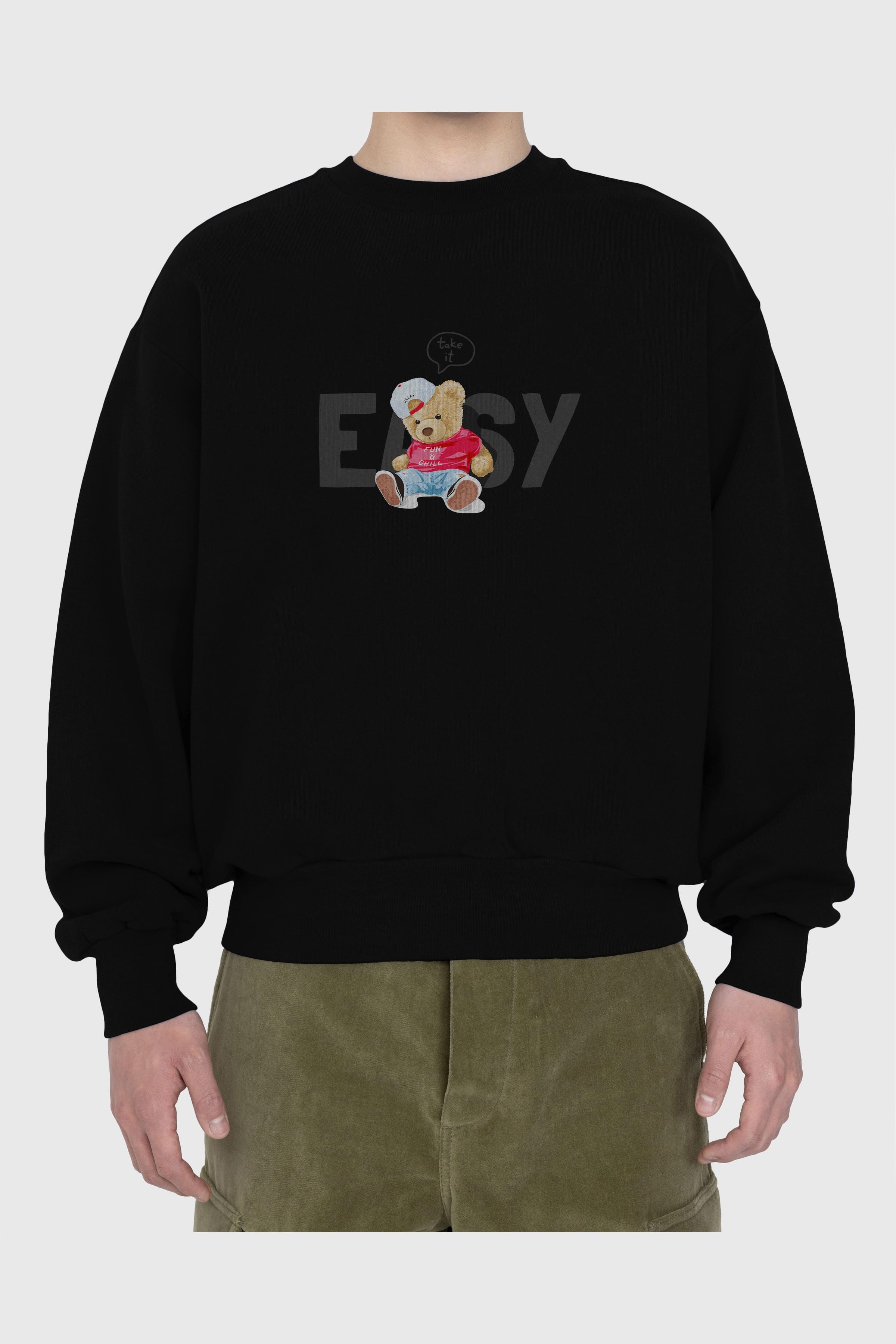 Teddy Bear Easy Ön Baskılı Oversize Sweatshirt Erkek Kadın Unisex