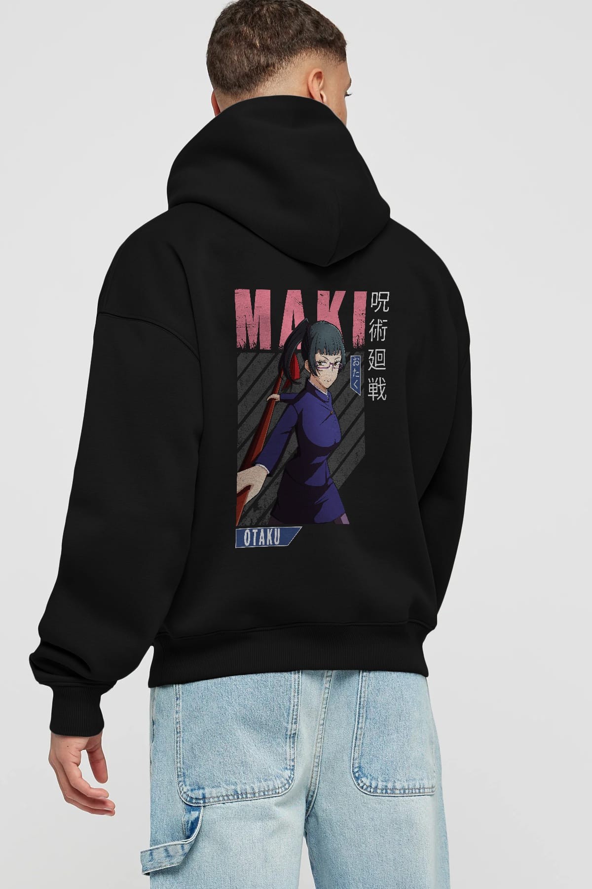 Maki Zenin CHAINSAWMAN Anime Arka Baskılı Hoodie Oversize Kapüşonlu Sweatshirt Erkek Kadın Unisex