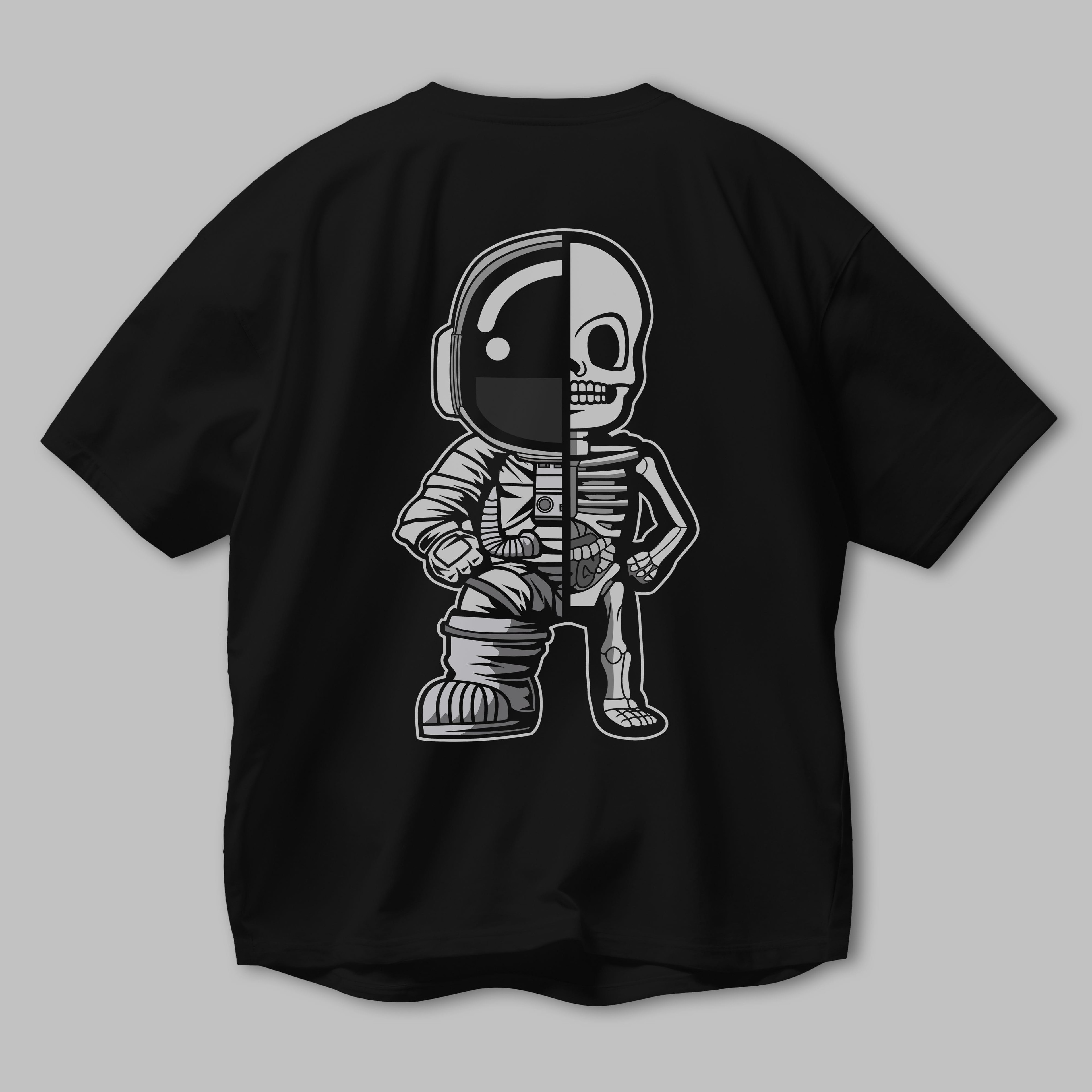 Astronaut Half Skeleton Arka Baskılı Oversize t-shirt Erkek Kadın Unisex