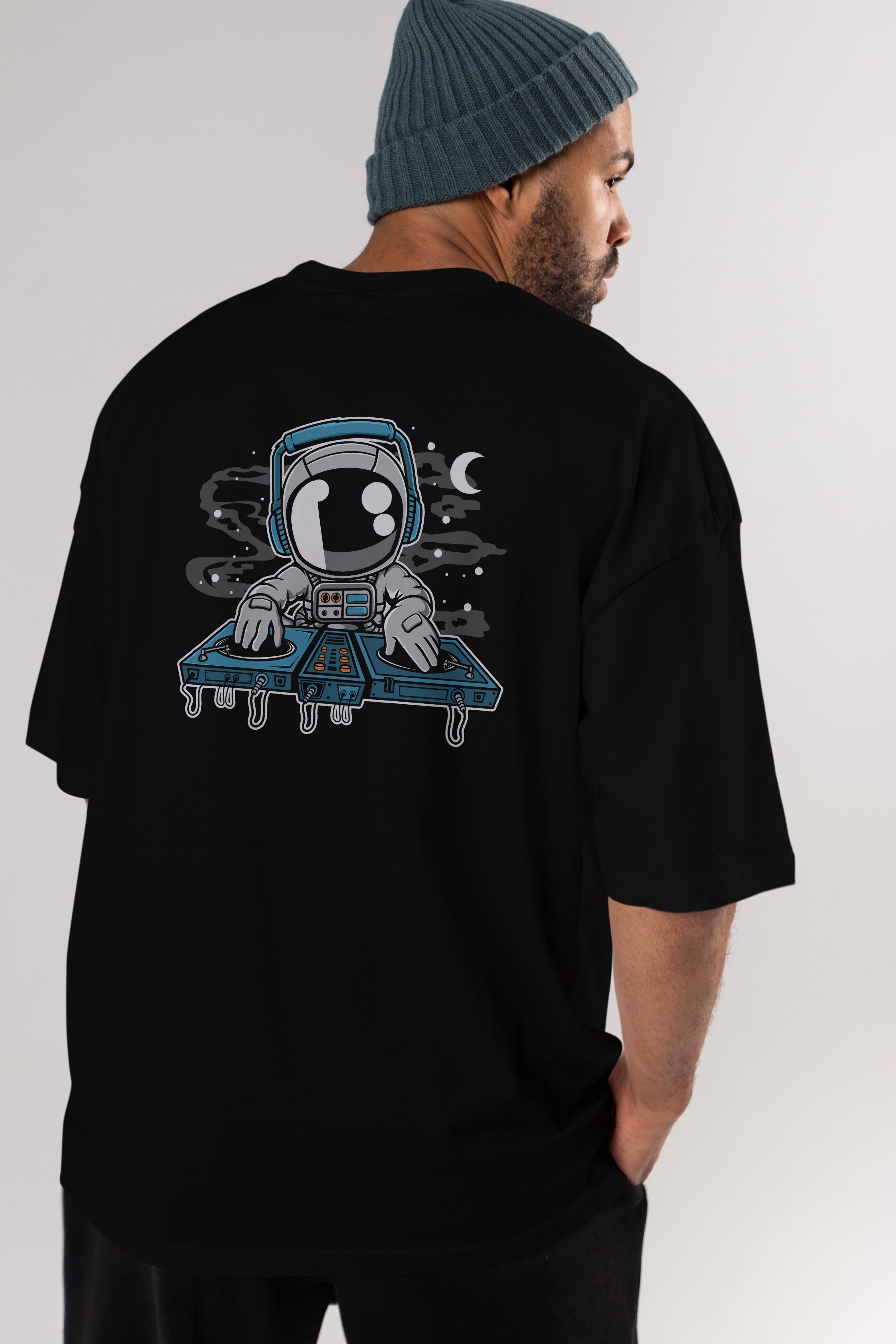 Astronaut Turntable Arka Baskılı Oversize t-shirt Erkek Kadın Unisex