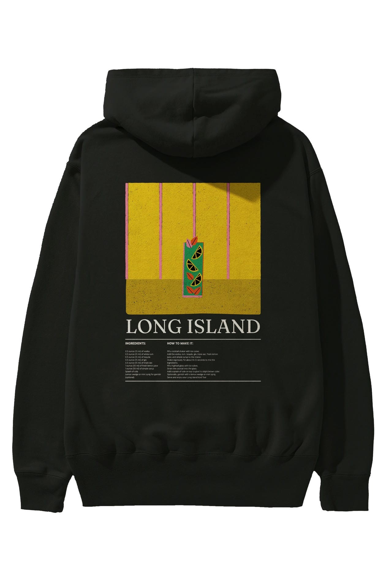 Long Island Kokteyl Arka Baskılı Hoodie Oversize Kapüşonlu Sweatshirt Erkek Kadın