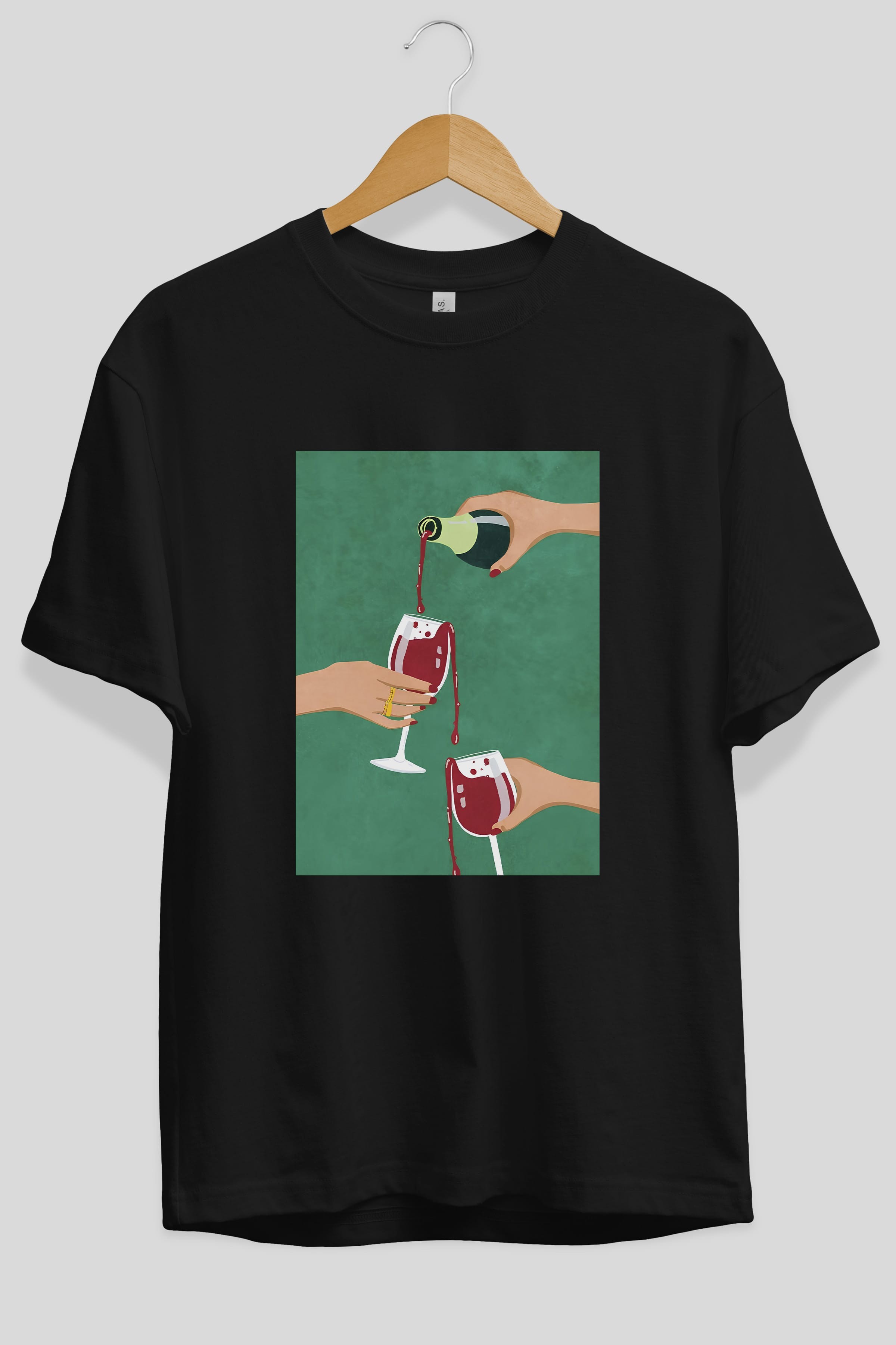 Wine 2 Ön Baskılı Oversize t-shirt Erkek Kadın Unisex %100 Pamuk Bisiklet Yaka tişort