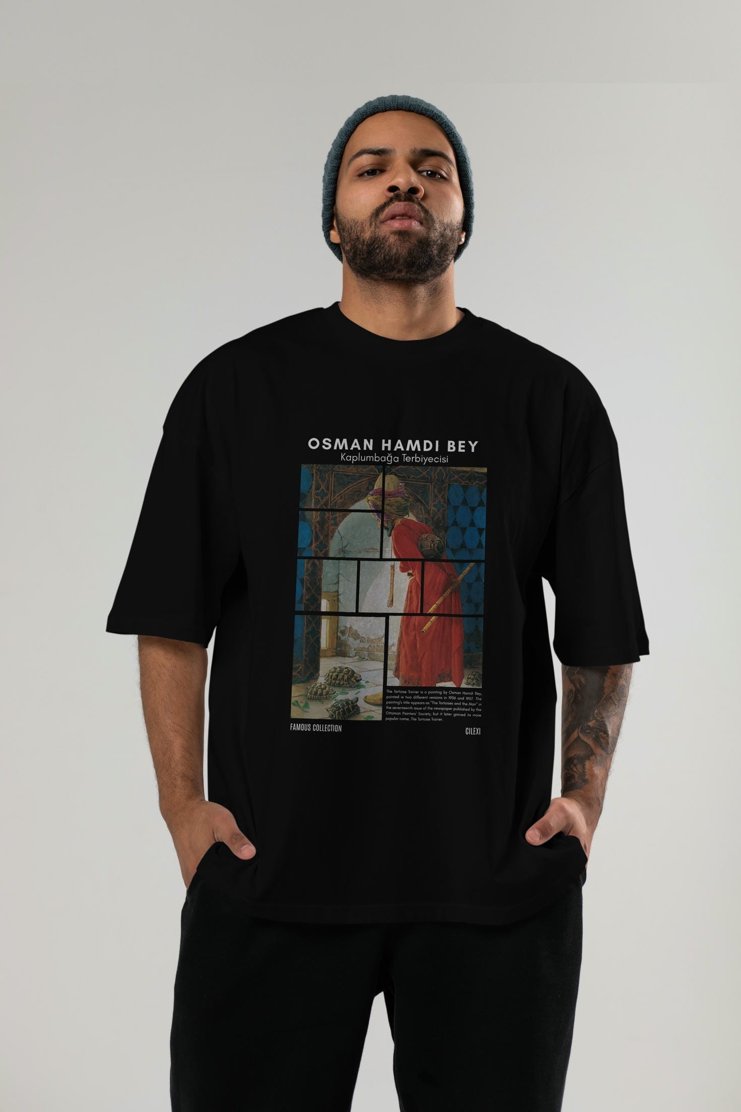 Osman Hamdi Bey ön Baskılı Oversize t-shirt Erkek Kadın Bisiklet Yaka Pamuk tişort