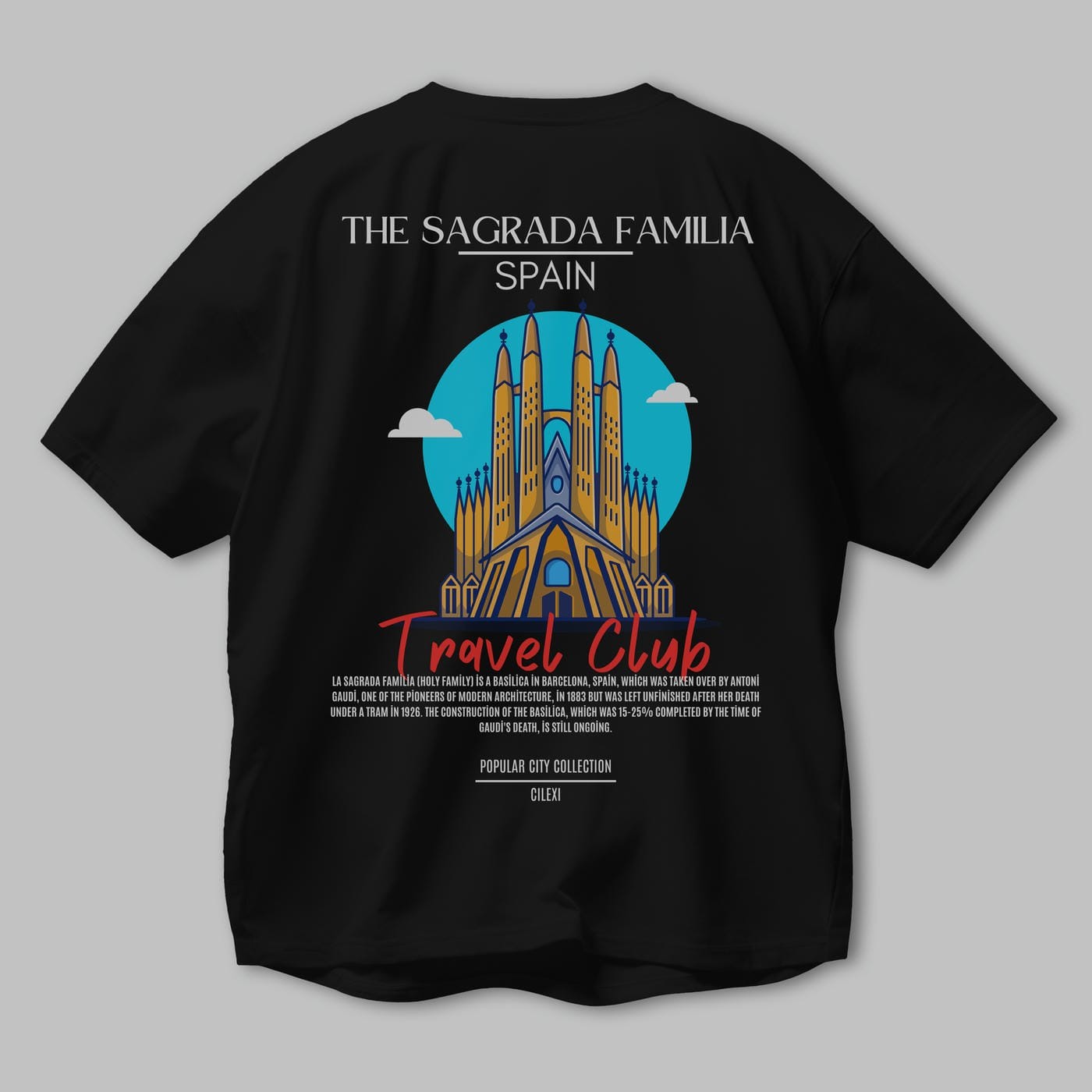 The Sagrada Familia Spain Arka Baskılı Oversize t-shirt Erkek Kadın Pamuk Bisiklet Yaka tişort
