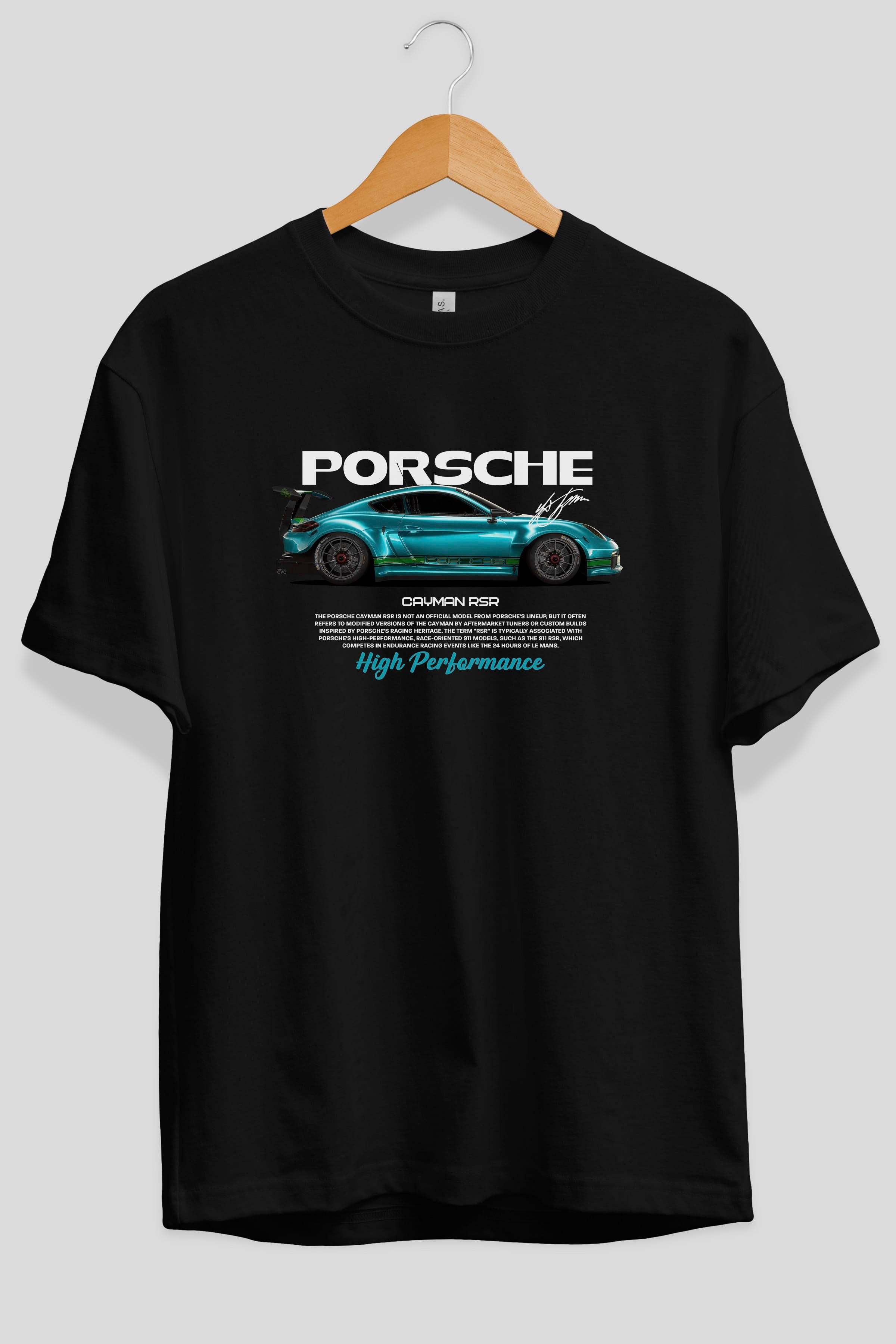 PORSCHE CAYMAN RSR Ön Baskılı Oversize t-shirt Erkek Kadın Unisex %100 Pamuk Bisiklet Yaka tişort