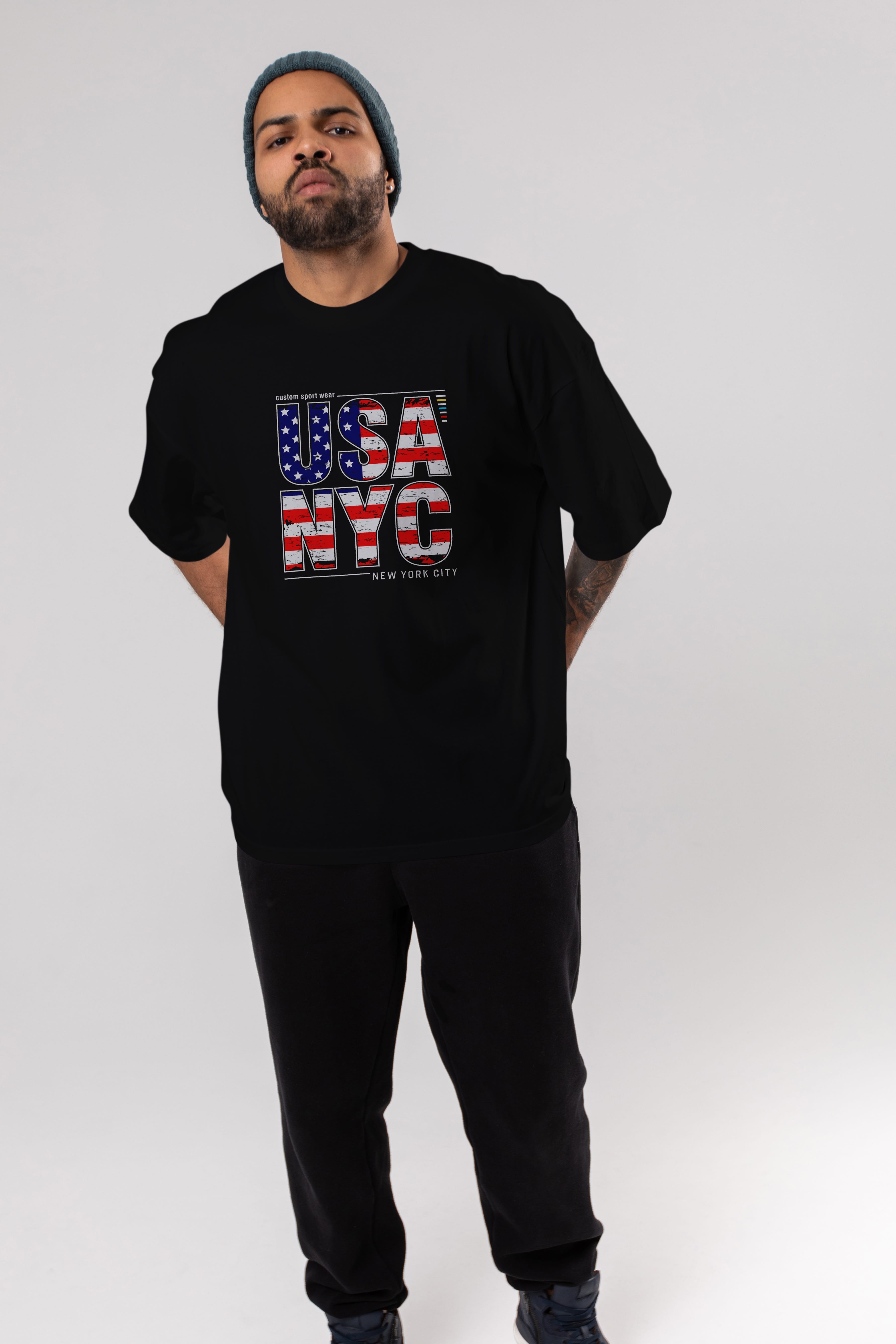 Usa NYC Ön Baskılı Oversize t-shirt Erkek Kadın Unisex