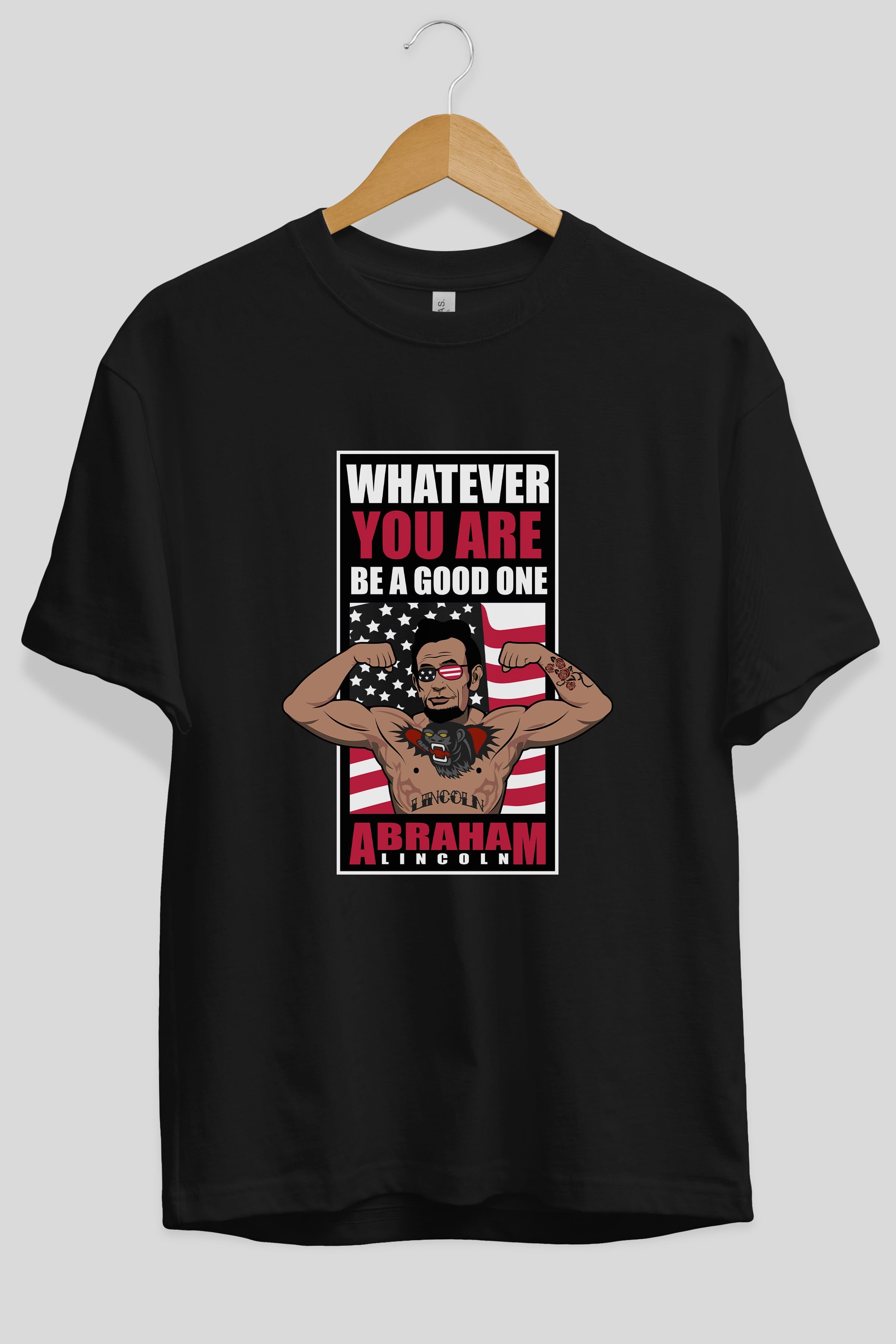 Lincoln Fighter Ön Baskılı Oversize t-shirt Erkek Kadın Unisex %100 Pamuk tişort
