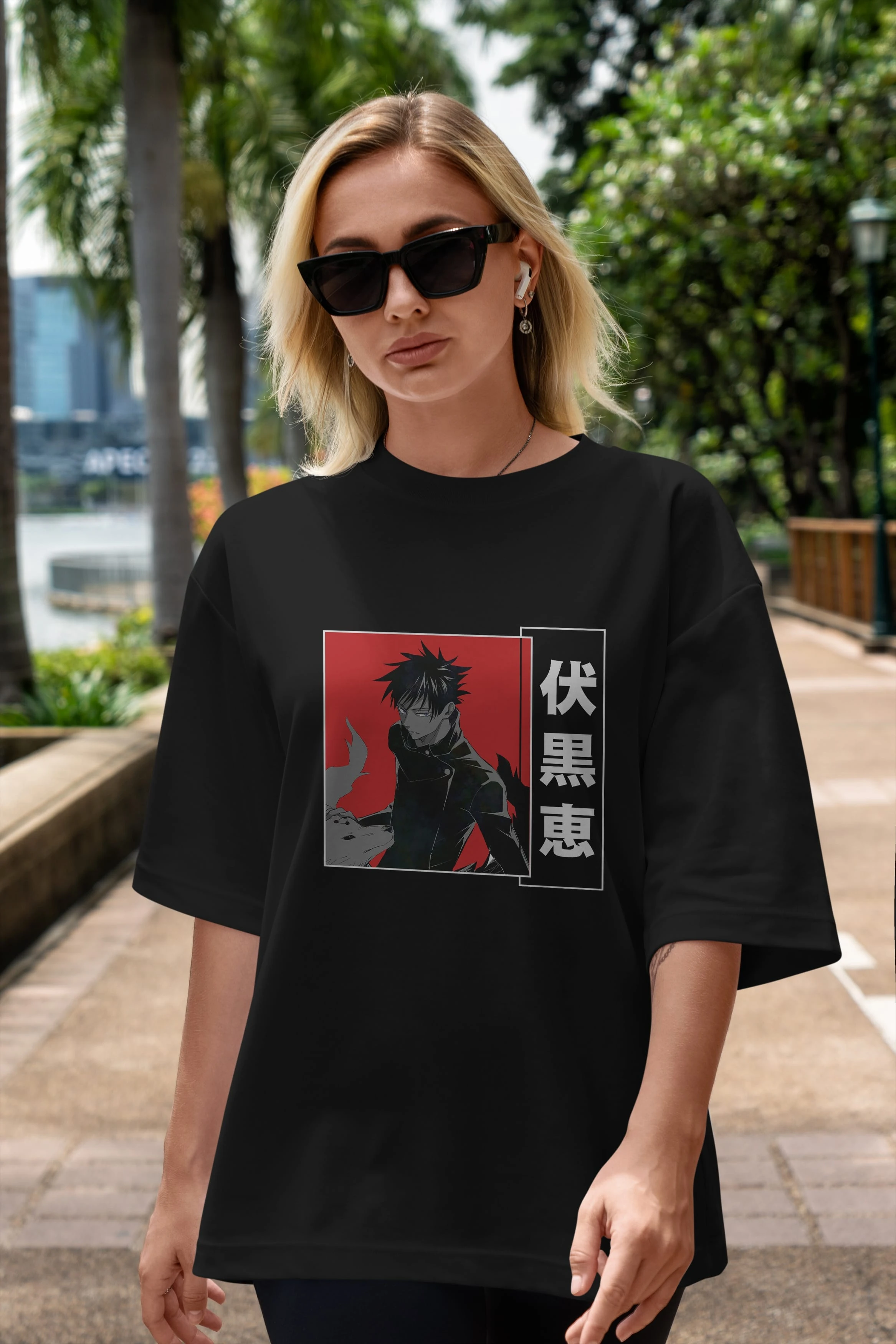 Megumi Fushiguro Anime Ön Baskılı Oversize t-shirt %100 pamuk Erkek Kadın Unisex