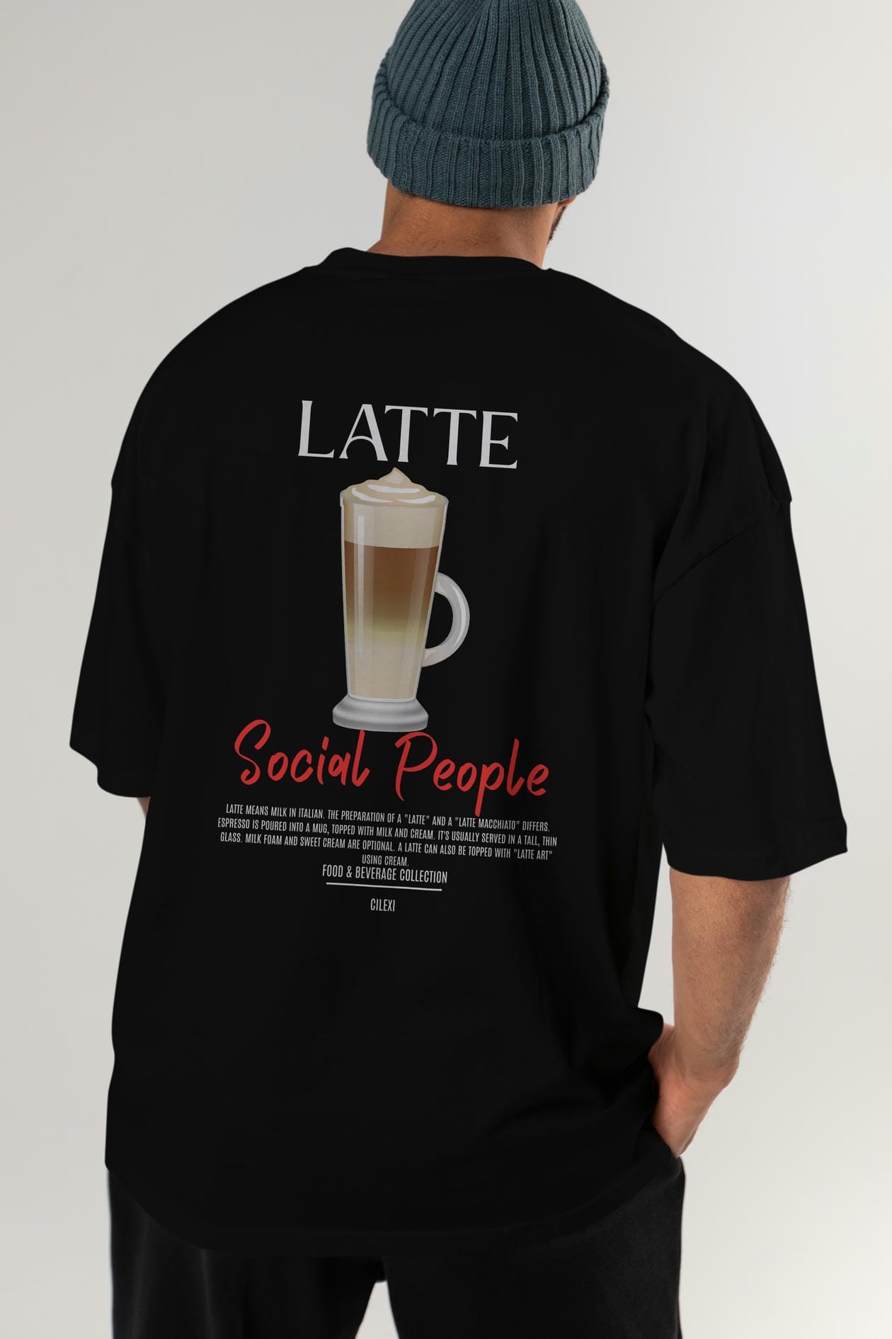 Latte Kokteyl Serisi Baskılı Oversize t-shirt Erkek Kadın Unisex %100 Pamuk Bisiklet Yaka tişort