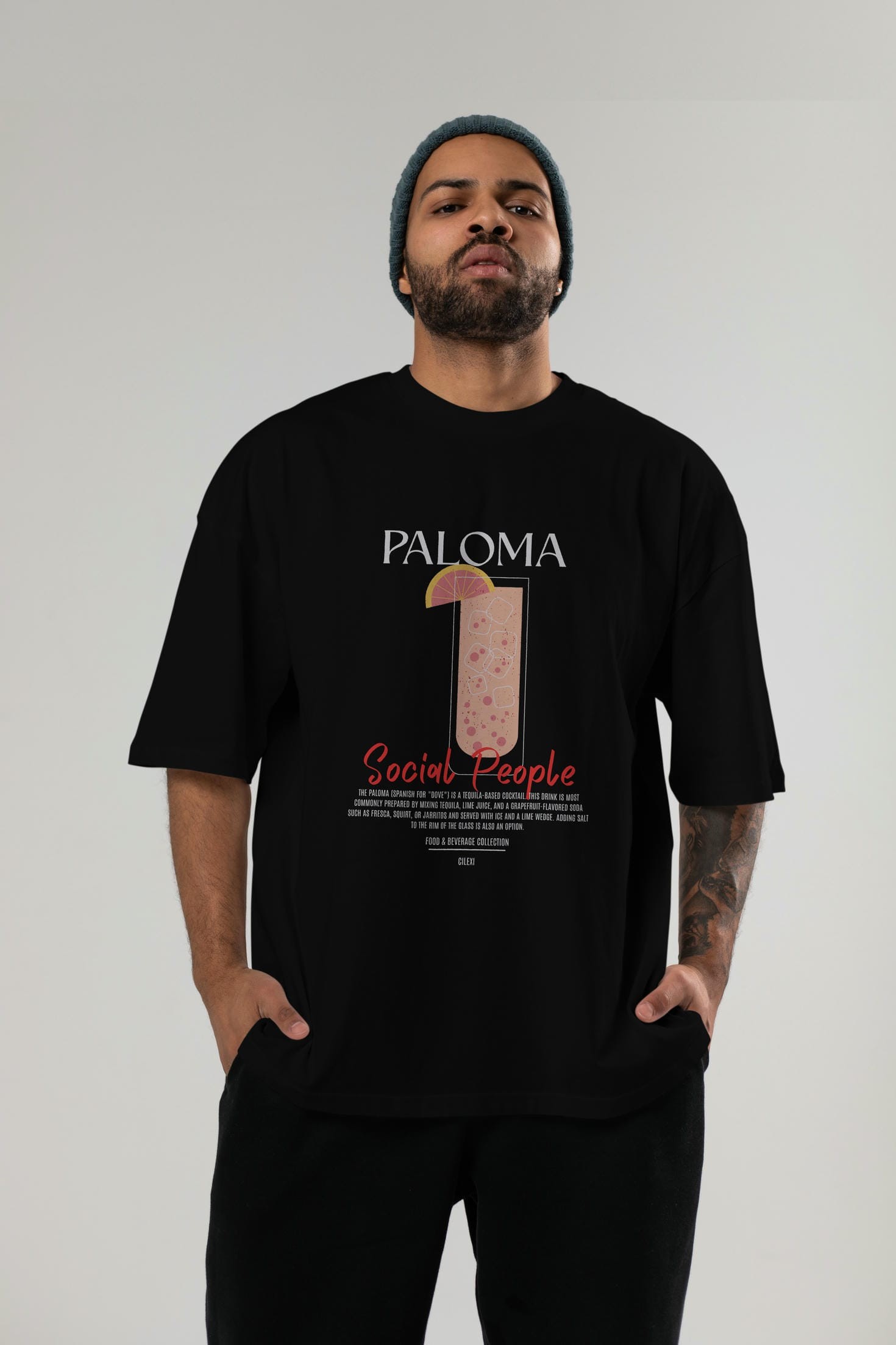 Paloma Kokteyl Serisi ön Baskılı Oversize t-shirt Erkek Kadın %100 Pamuk Bisiklet Yaka tişort