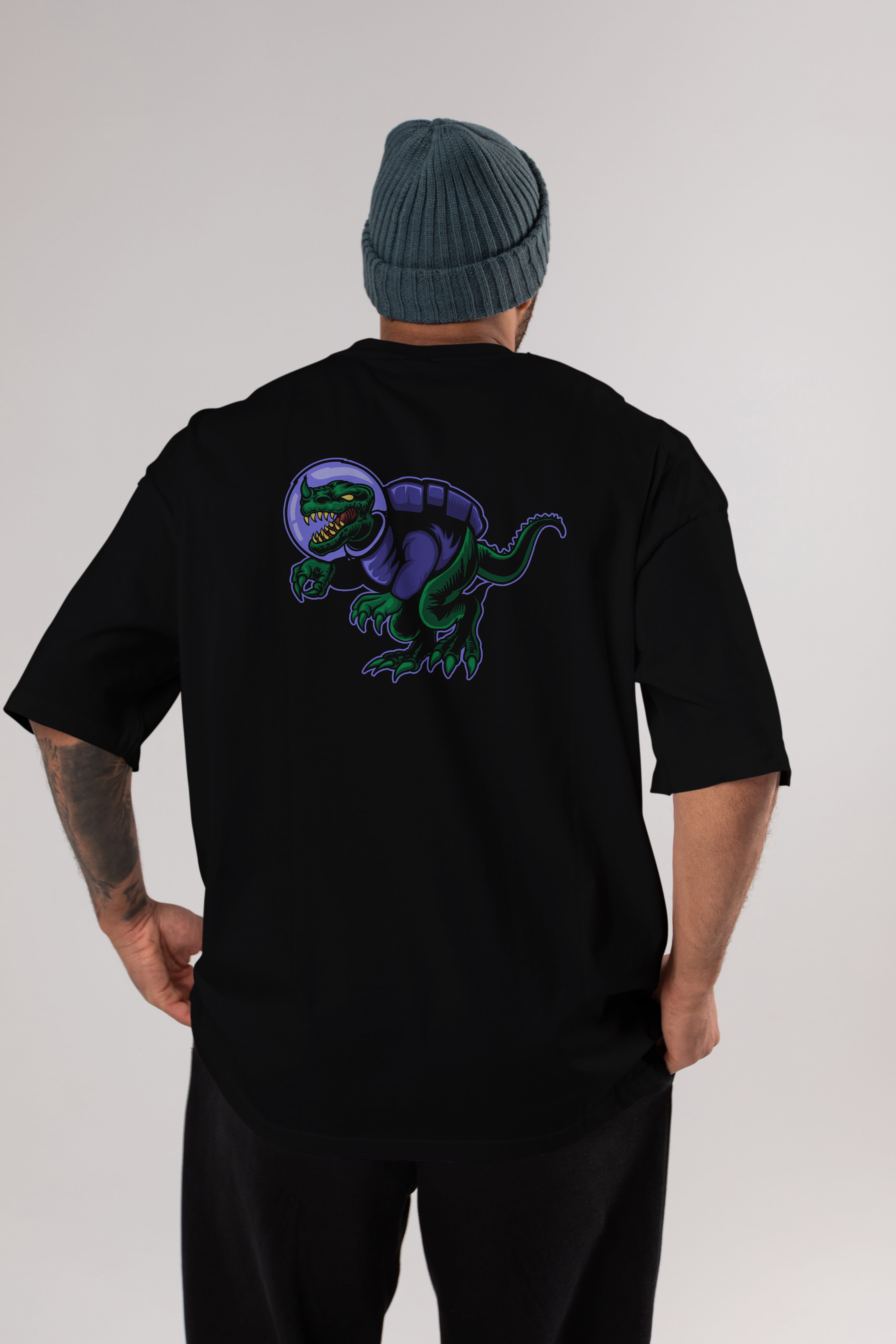 Space Dino Arka Baskılı Oversize t-shirt Erkek Kadın Unisex