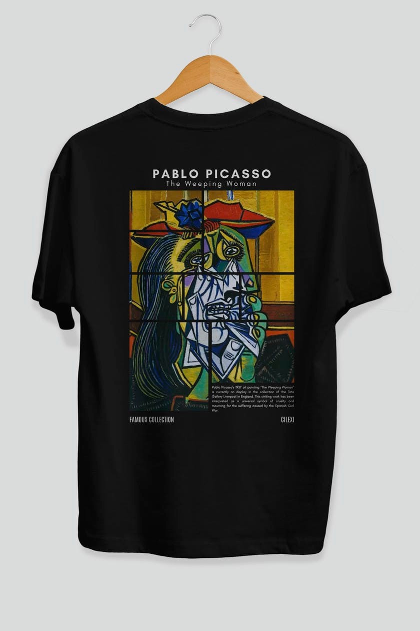 Pablo Picasso Arka Baskılı Oversize t-shirt Erkek Kadın Bisiklet Yaka Pamuk tişort