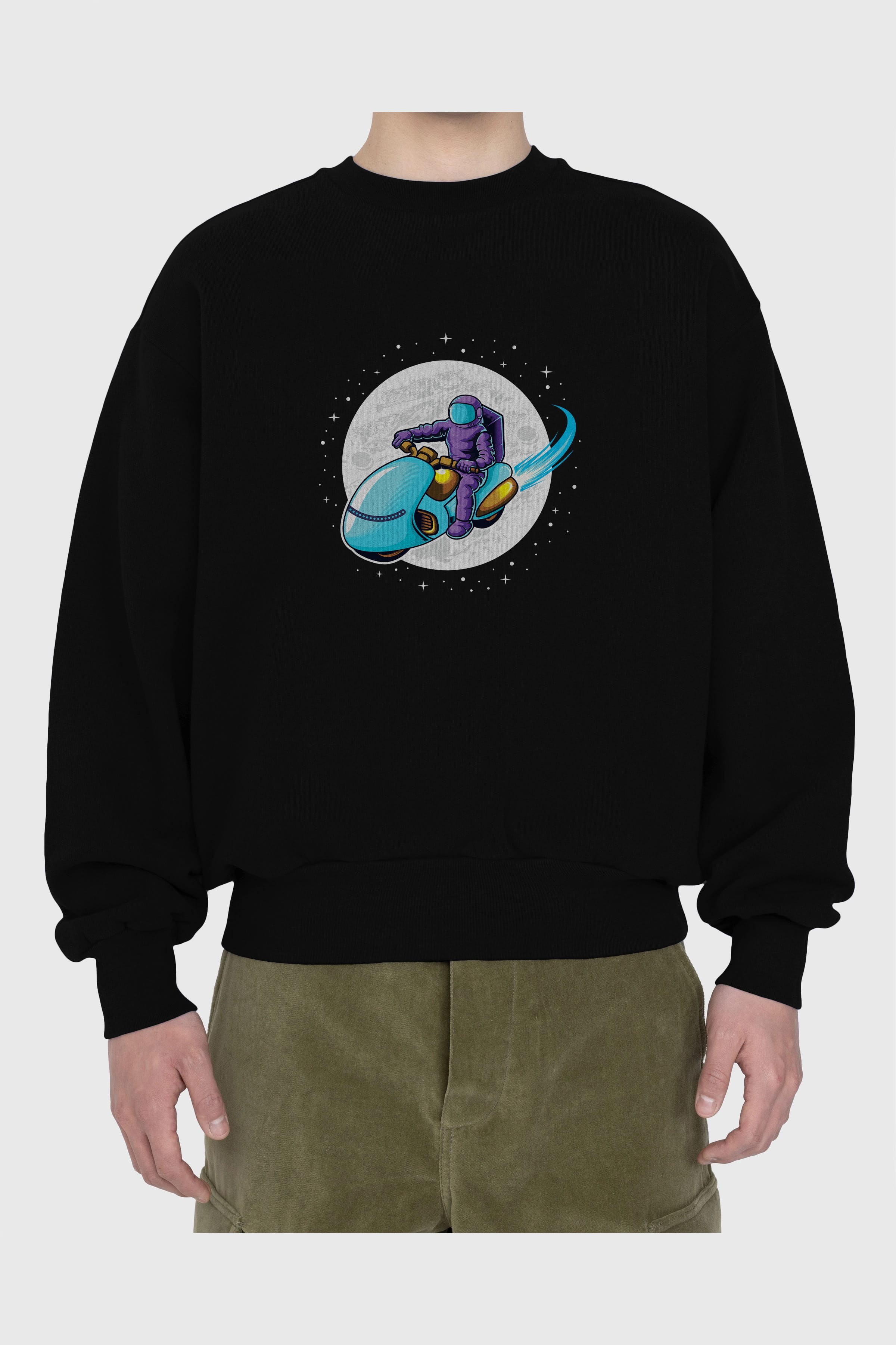 Astrorider in Space Ön Baskılı Oversize Sweatshirt Erkek Kadın Unisex