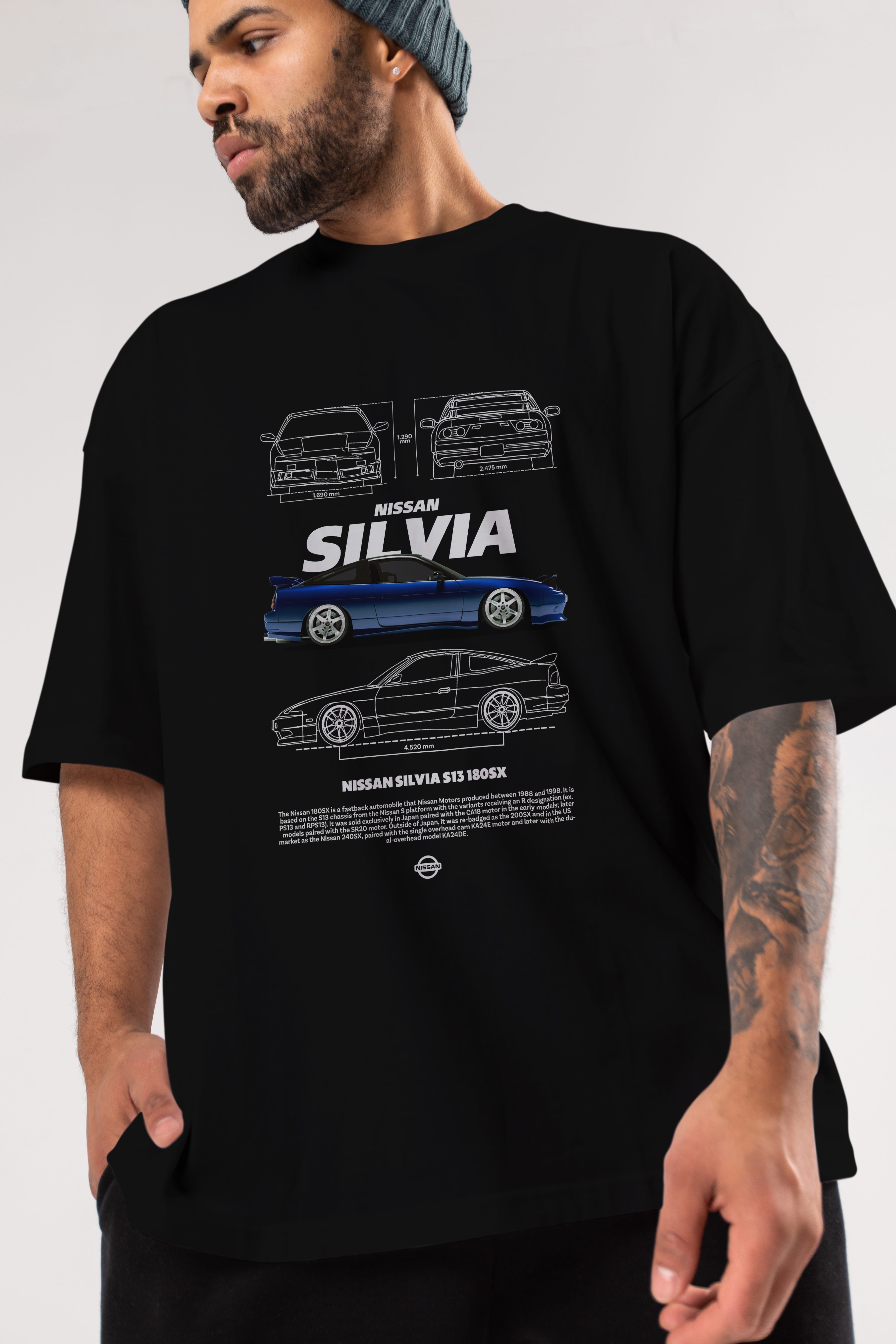 NISSAN SILVIA 2 Ön Baskılı Oversize t-shirt Erkek Kadın Unisex %100 Pamuk Bisiklet Yaka tişort