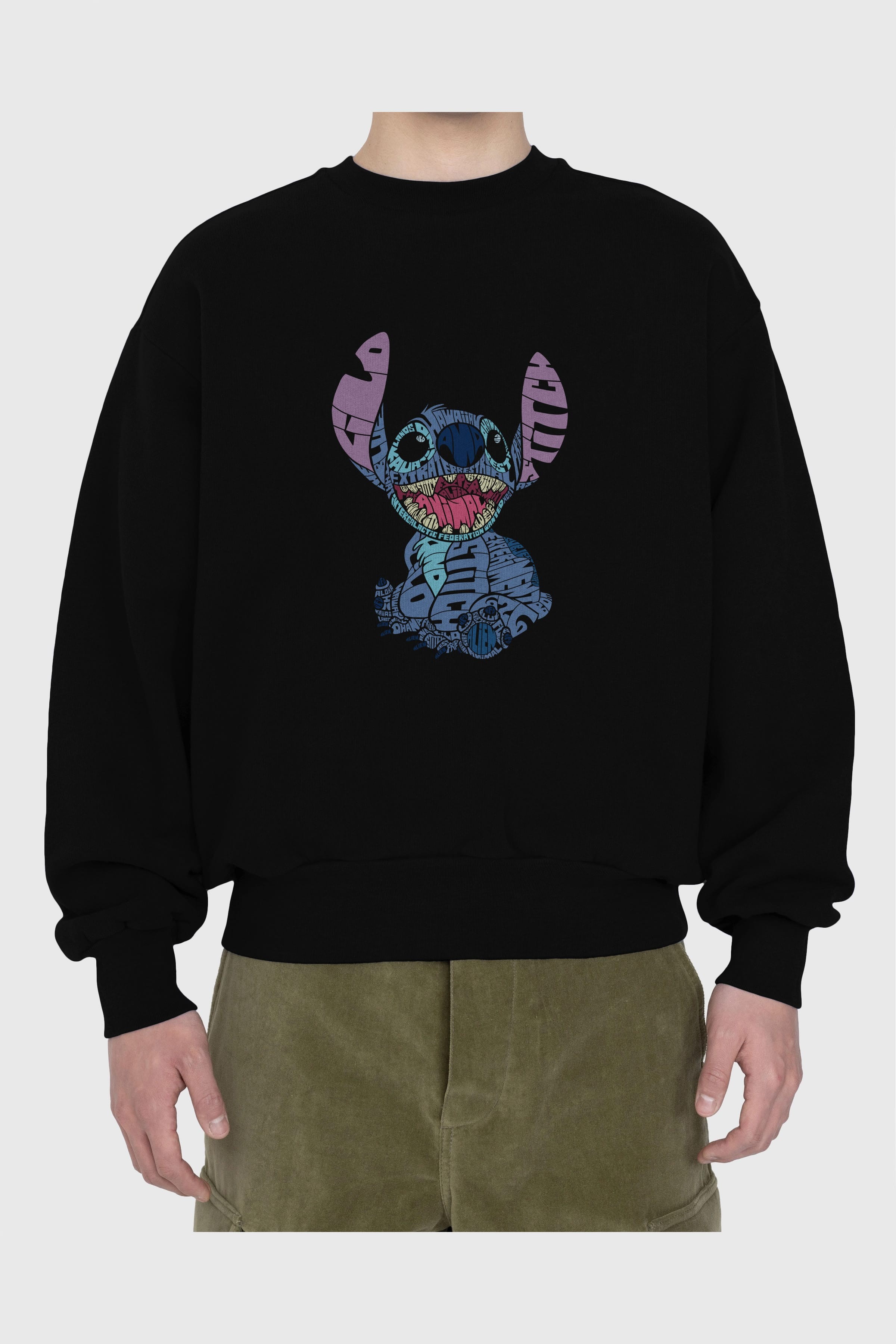 Stitch Ön Baskılı Oversize Sweatshirt Erkek Kadın Unisex