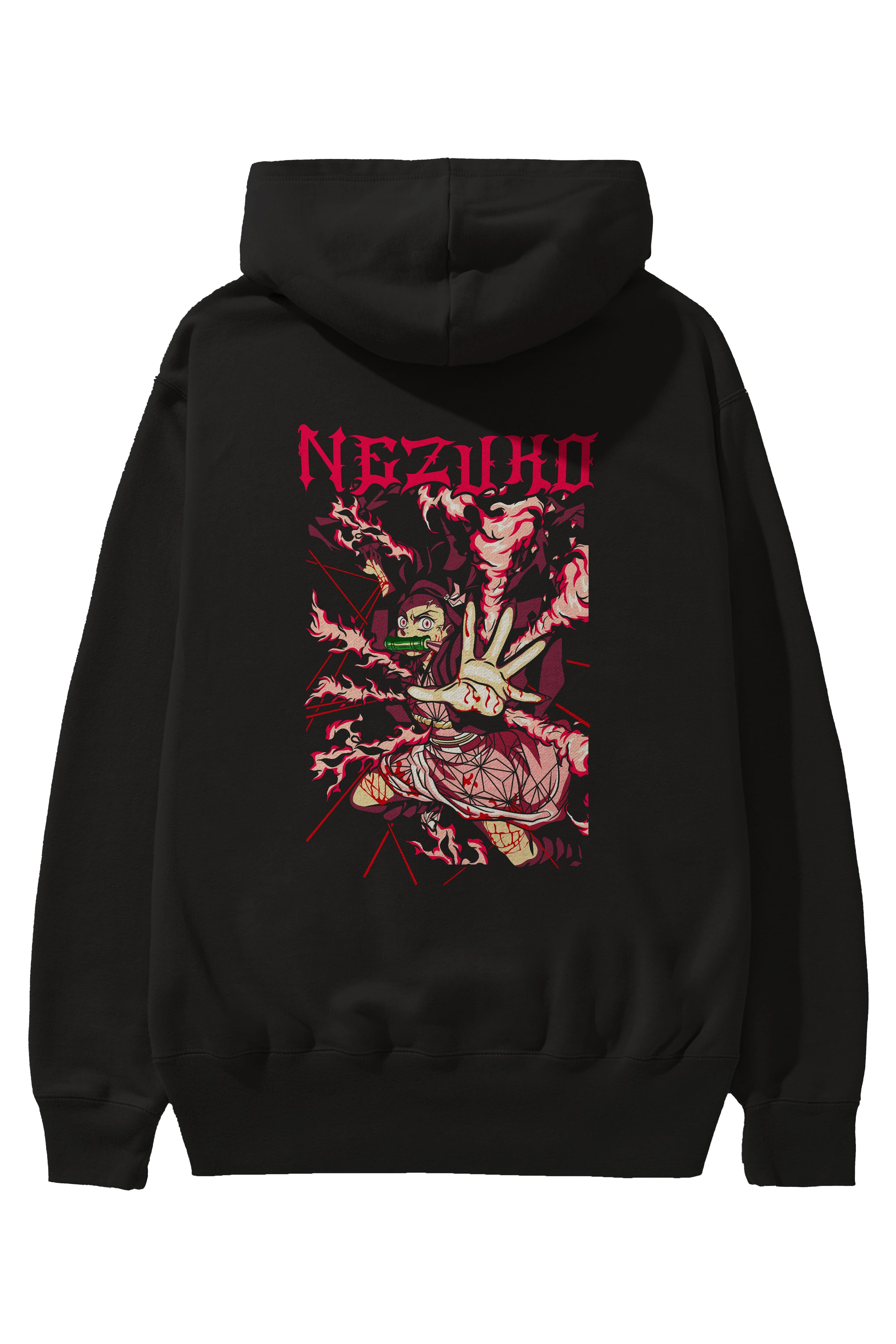 NEZUKO KAMADO Anime Arka Baskılı Hoodie Oversize Kapüşonlu Sweatshirt Erkek Kadın Unisex