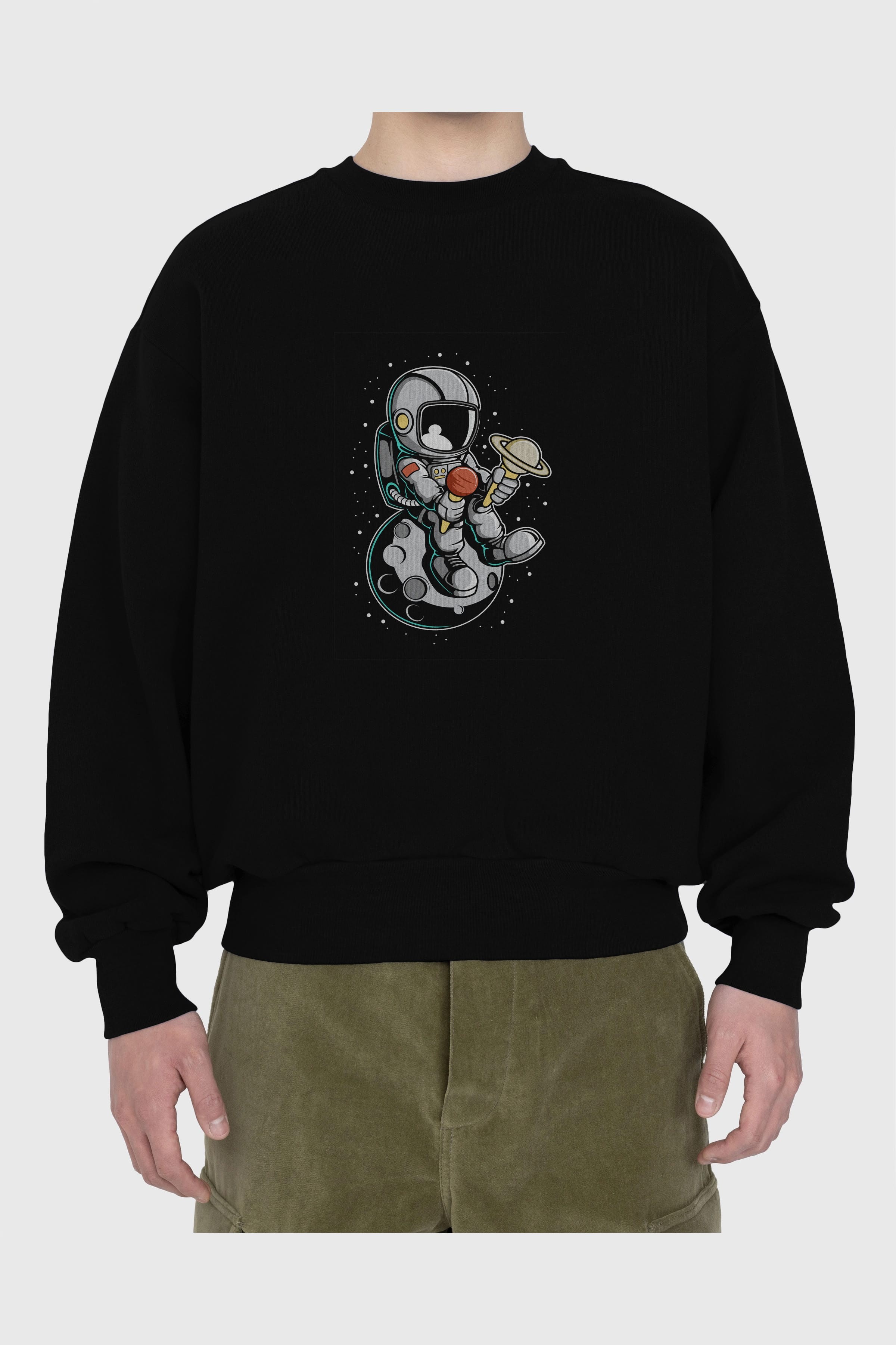 Astronaut Ice Cream (2) Ön Baskılı Oversize Sweatshirt Erkek Kadın Unisex
