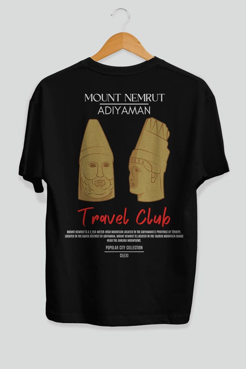 Mount Nemrut Adiyaman Arka Baskılı Oversize t-shirt Erkek Kadın Pamuk Bisiklet Yaka tişort