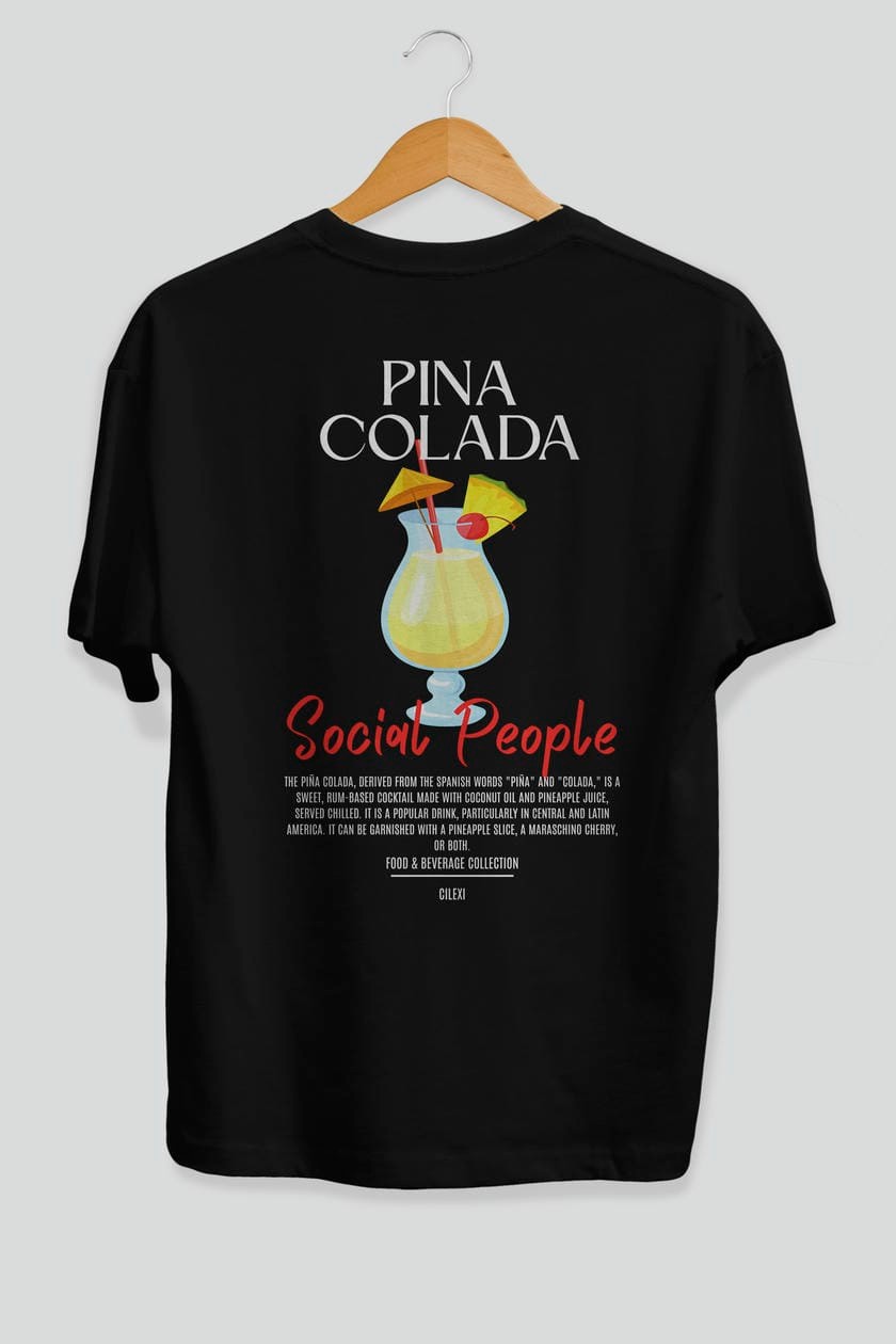 Pına Colada Kokteyl Serisi Baskılı Oversize t-shirt Erkek Kadın Unisex %100 Pamuk Bisiklet Yaka tişort