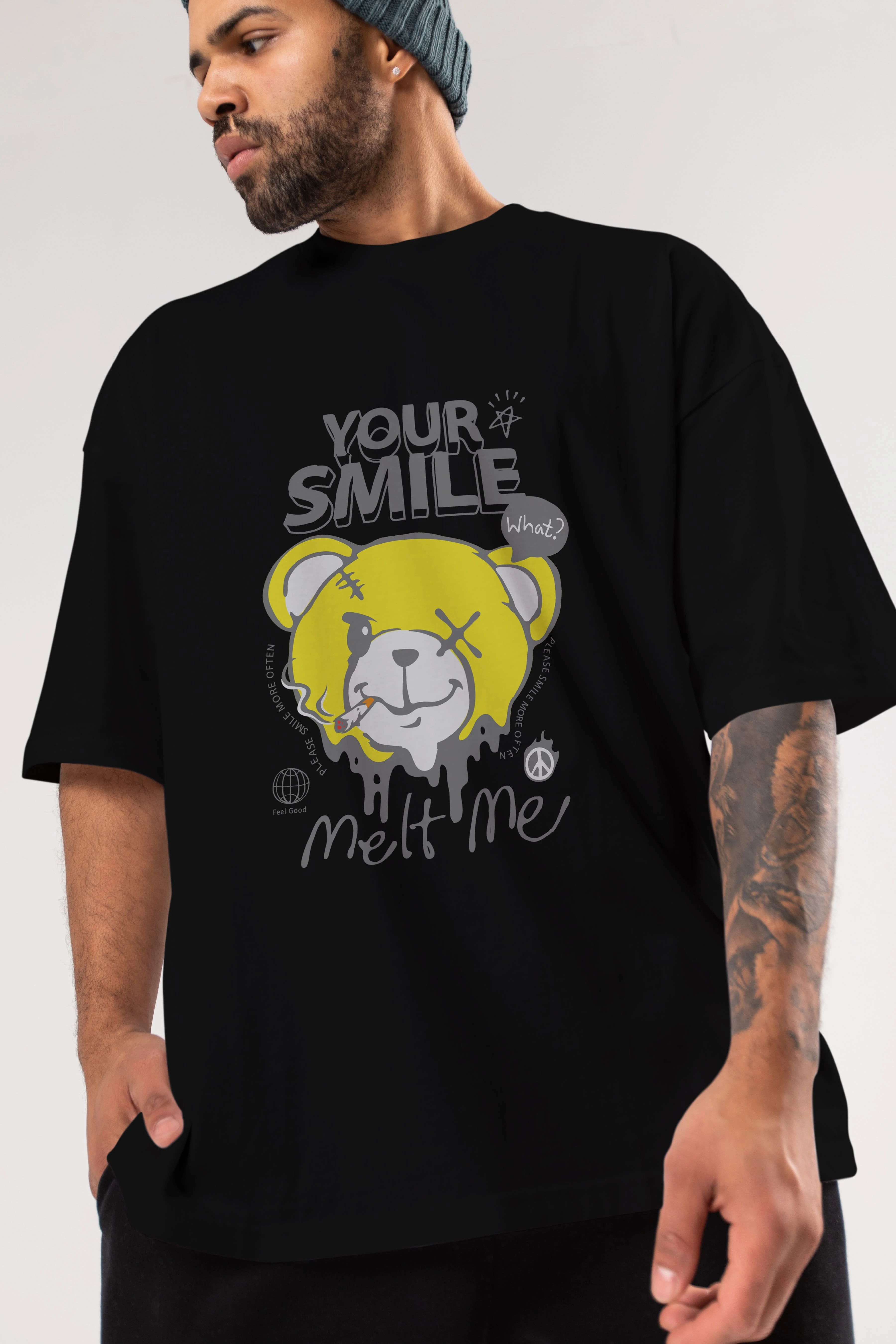 Your Smile Bear Ön Baskılı Oversize t-shirt Erkek Kadın Unisex