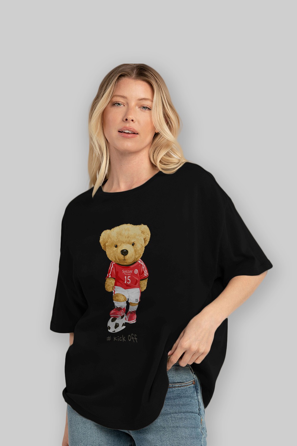 Teddy Bear Kick Off Ön Baskılı Oversize t-shirt Erkek Kadın Unisex %100 Pamuk