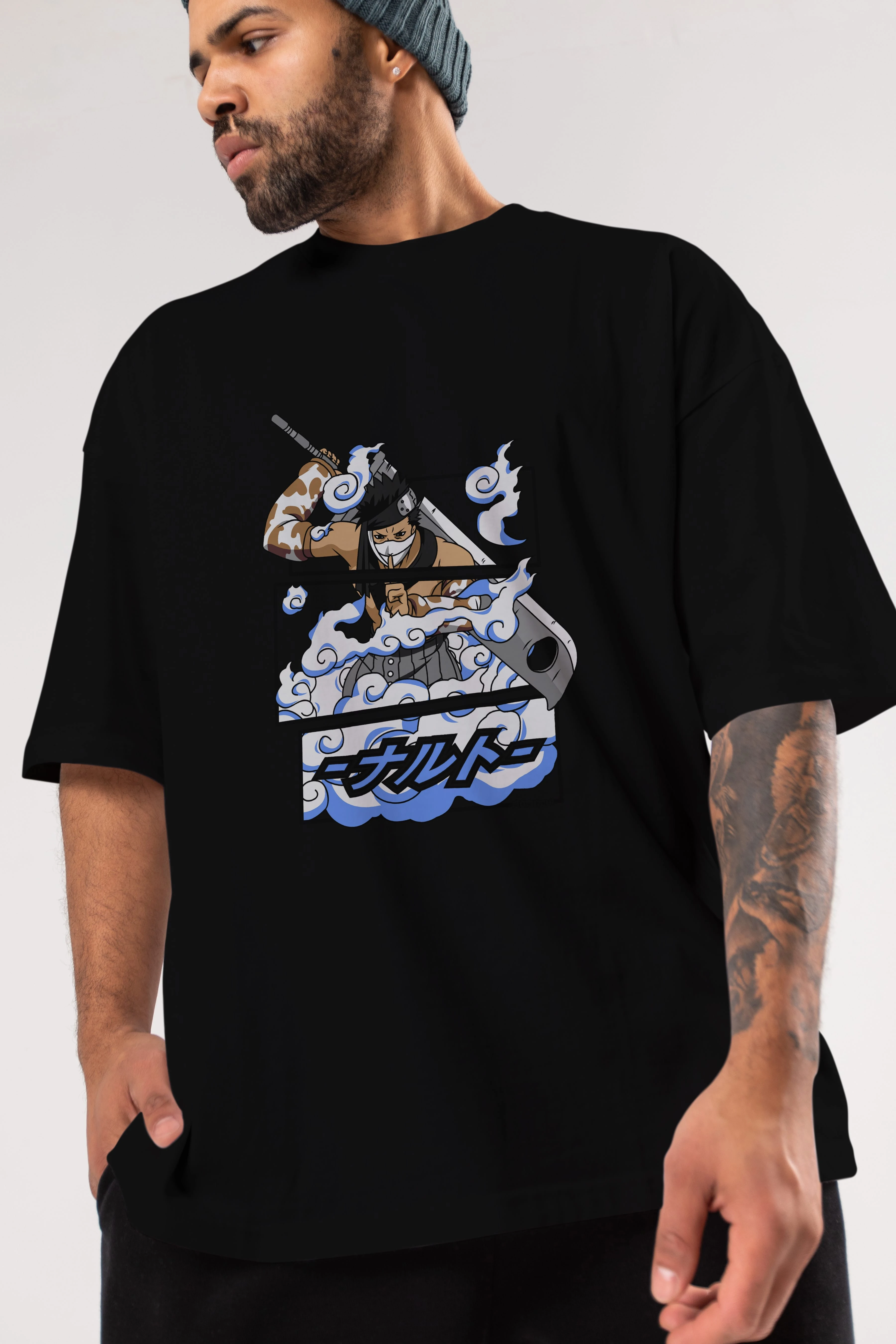 zabuza momochi Anime Ön Baskılı Oversize t-shirt %100 pamuk Erkek Kadın Unisex